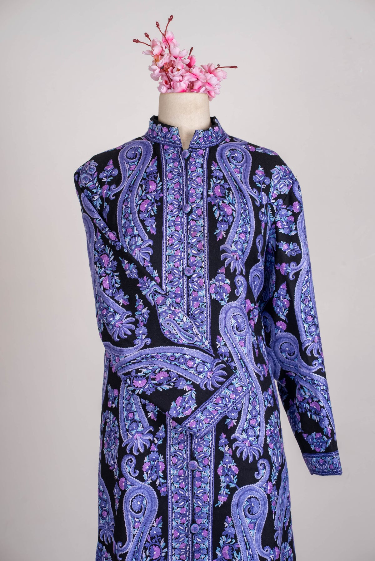 Lavender Paisley Aari Hand Embroidered Long Jacket