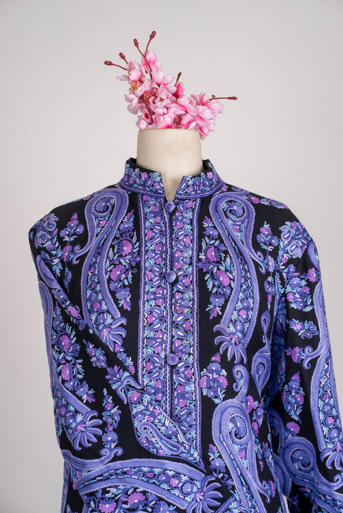 Lavender Paisley Aari Hand Embroidered Long Jacket