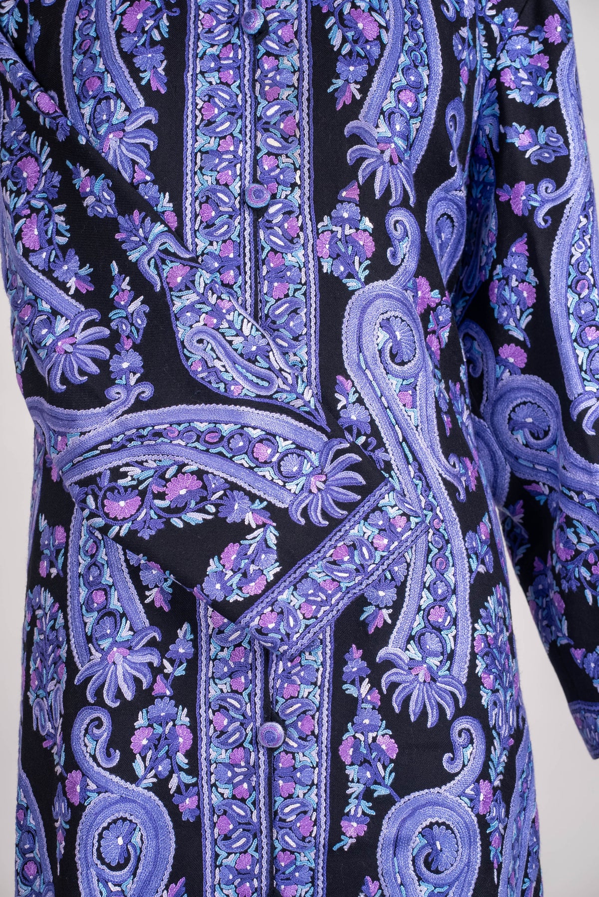 Lavender Paisley Aari Hand Embroidered Long Jacket