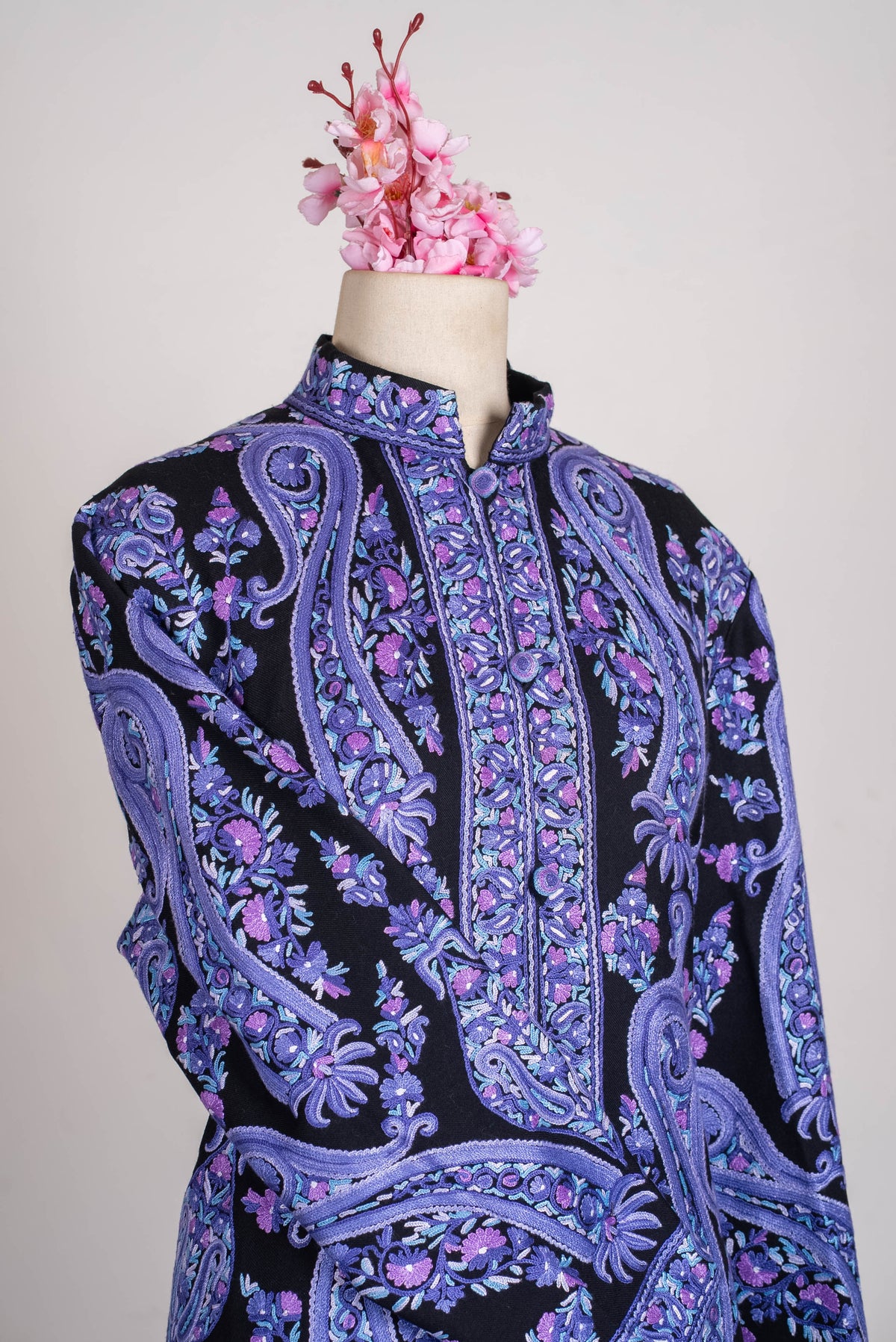 Lavender Paisley Aari Hand Embroidered Long Jacket