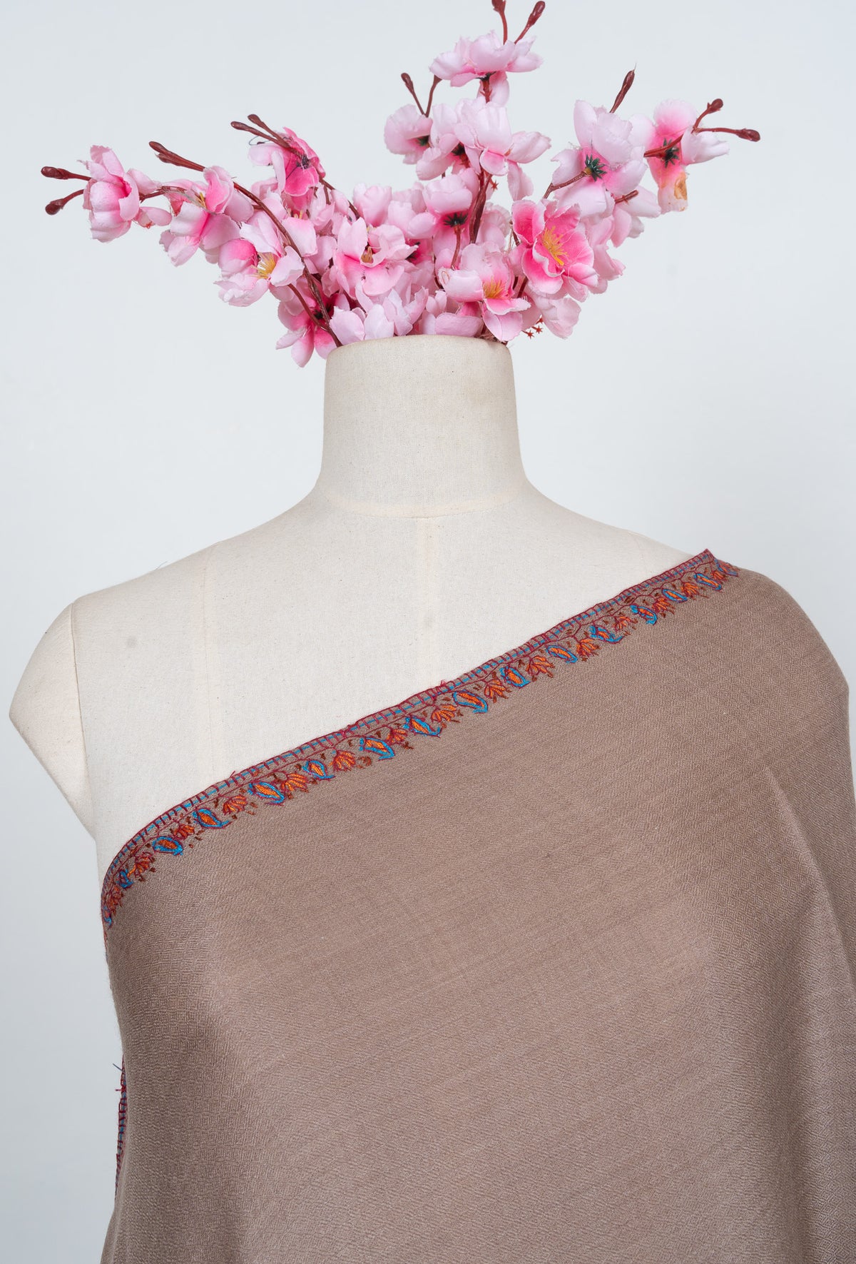 Cocoa Dusk Border 2.5 Yards Sozni Hand Embroidered Shawl