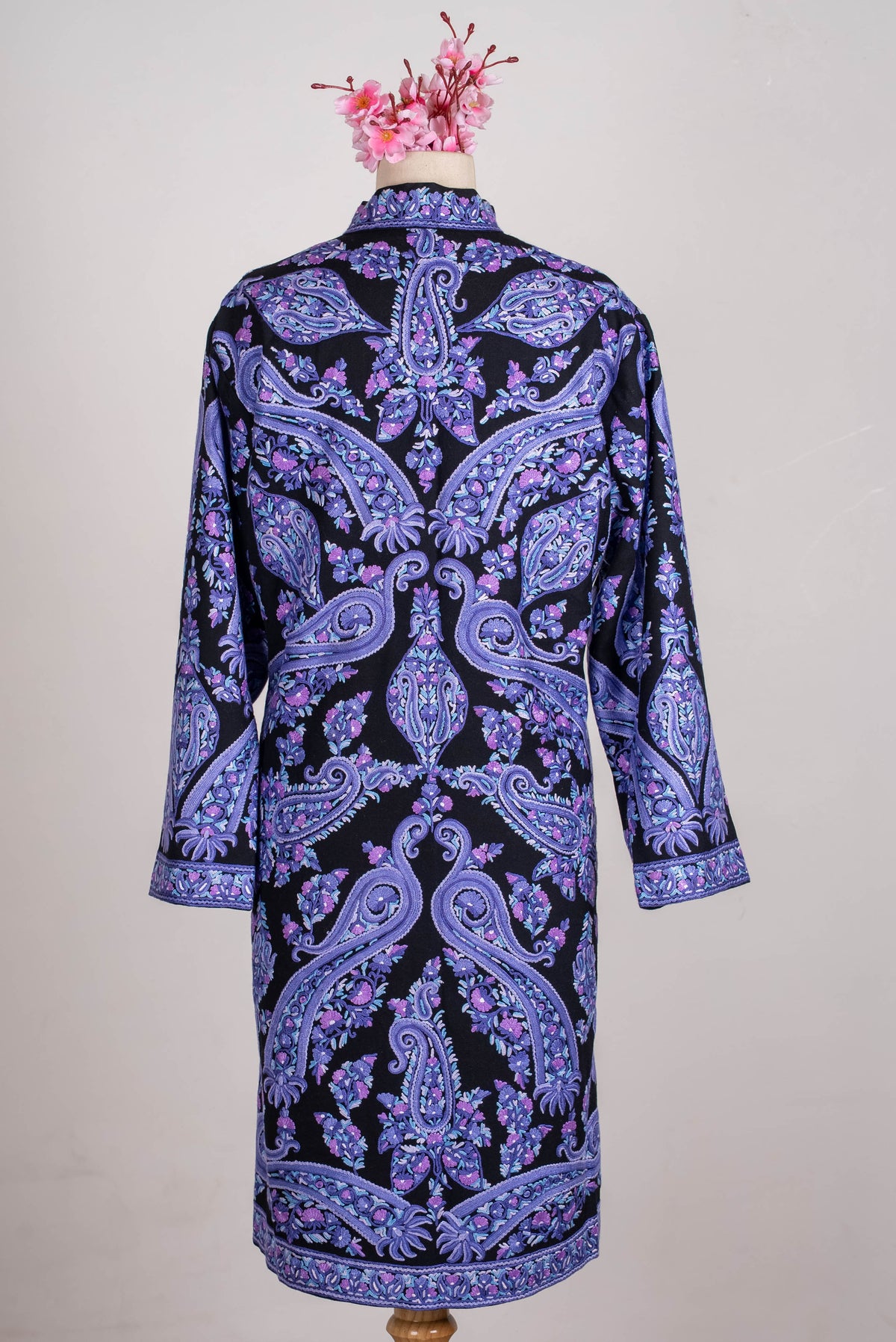 Lavender Paisley Aari Hand Embroidered Long Jacket