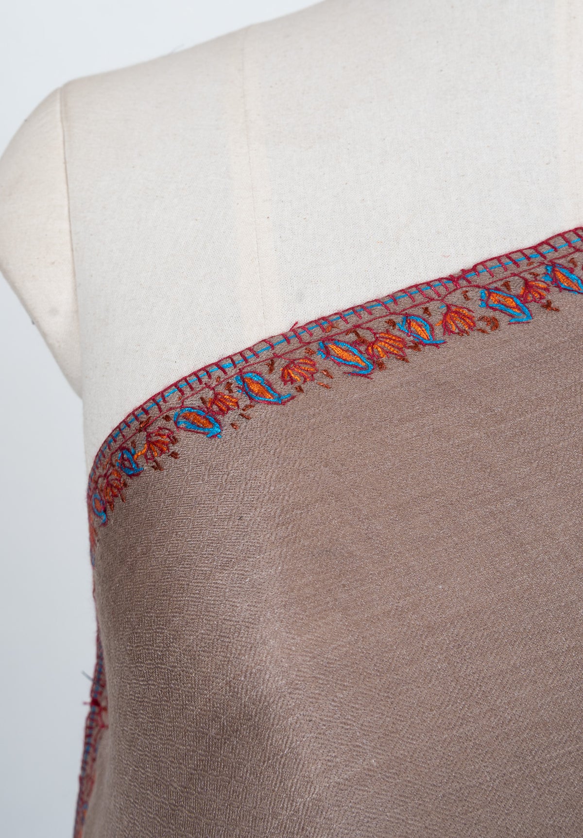Cocoa Dusk Border 2.5 Yards Sozni Hand Embroidered Shawl