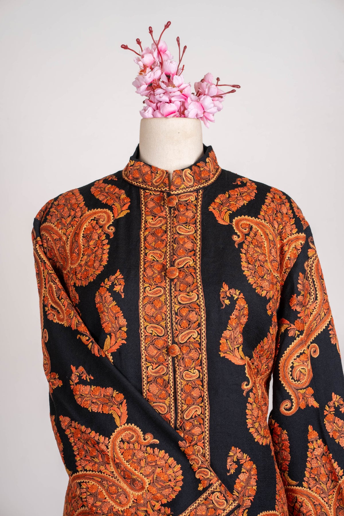 Burnt Amber Aari Hand Embroidered Long Jacket