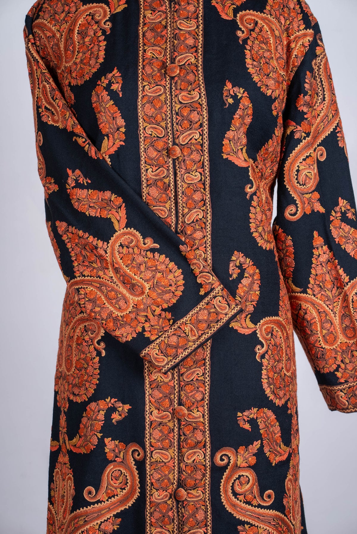 Burnt Amber Aari Hand Embroidered Long Jacket