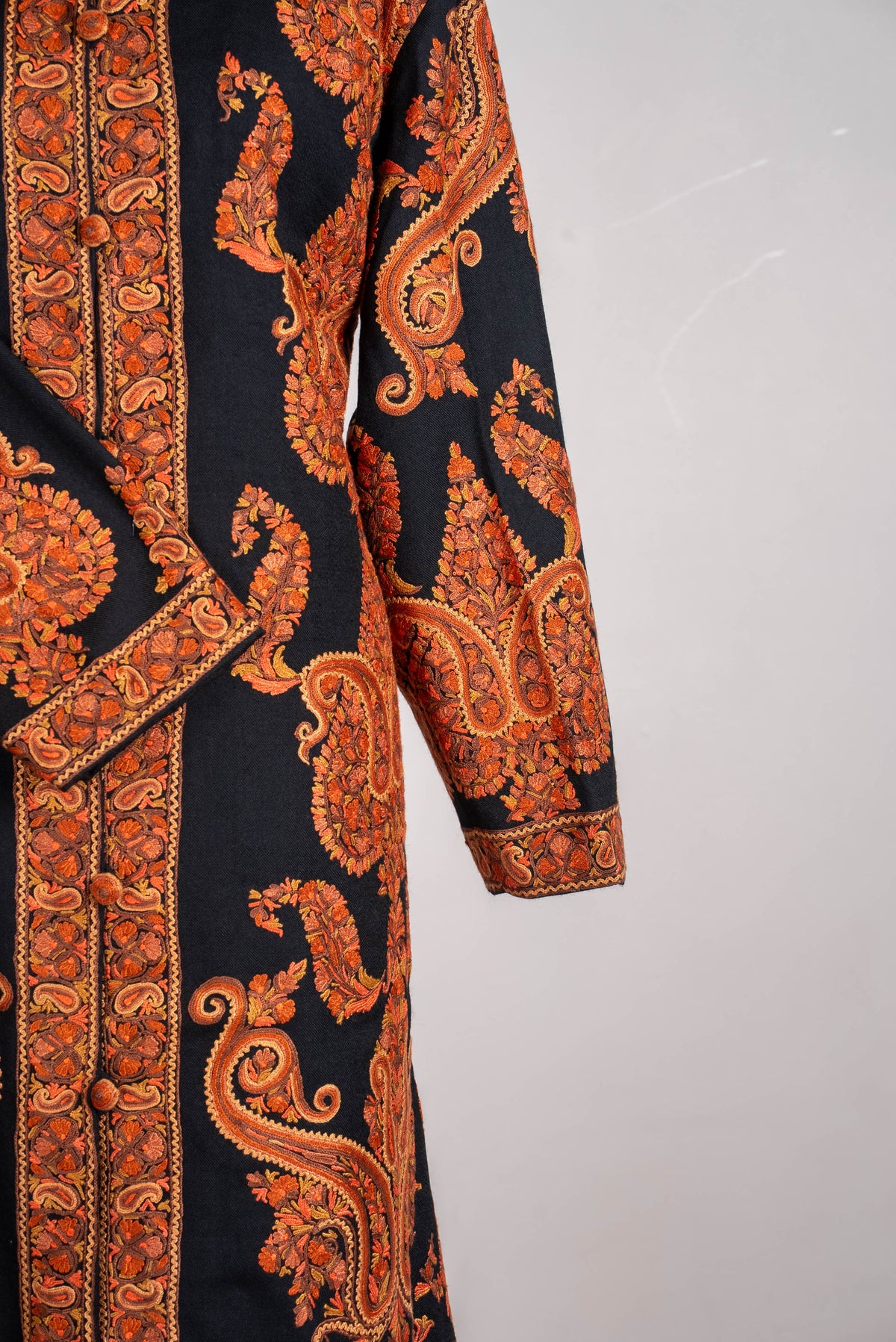 Burnt Amber Aari Hand Embroidered Long Jacket
