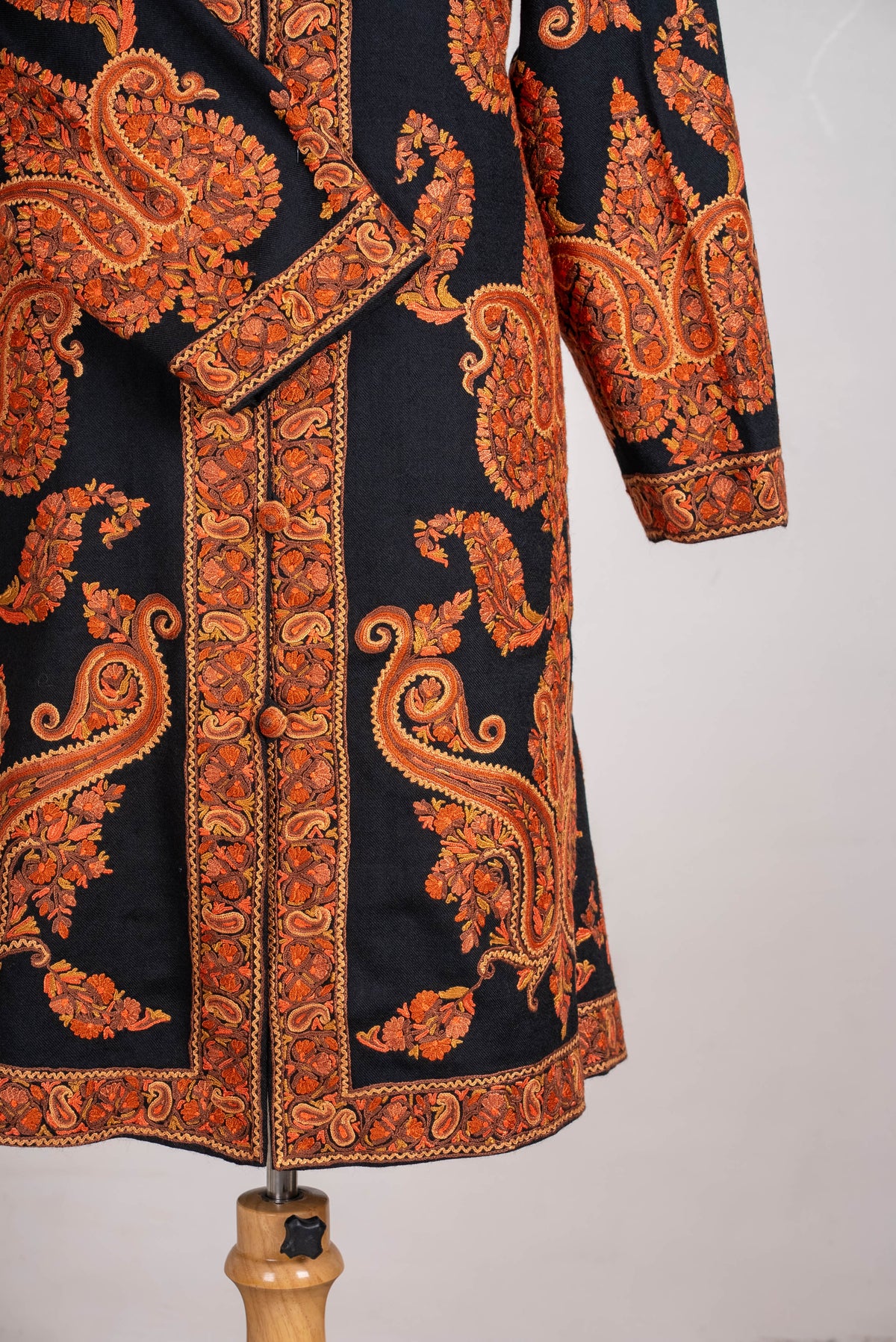 Burnt Amber Aari Hand Embroidered Long Jacket