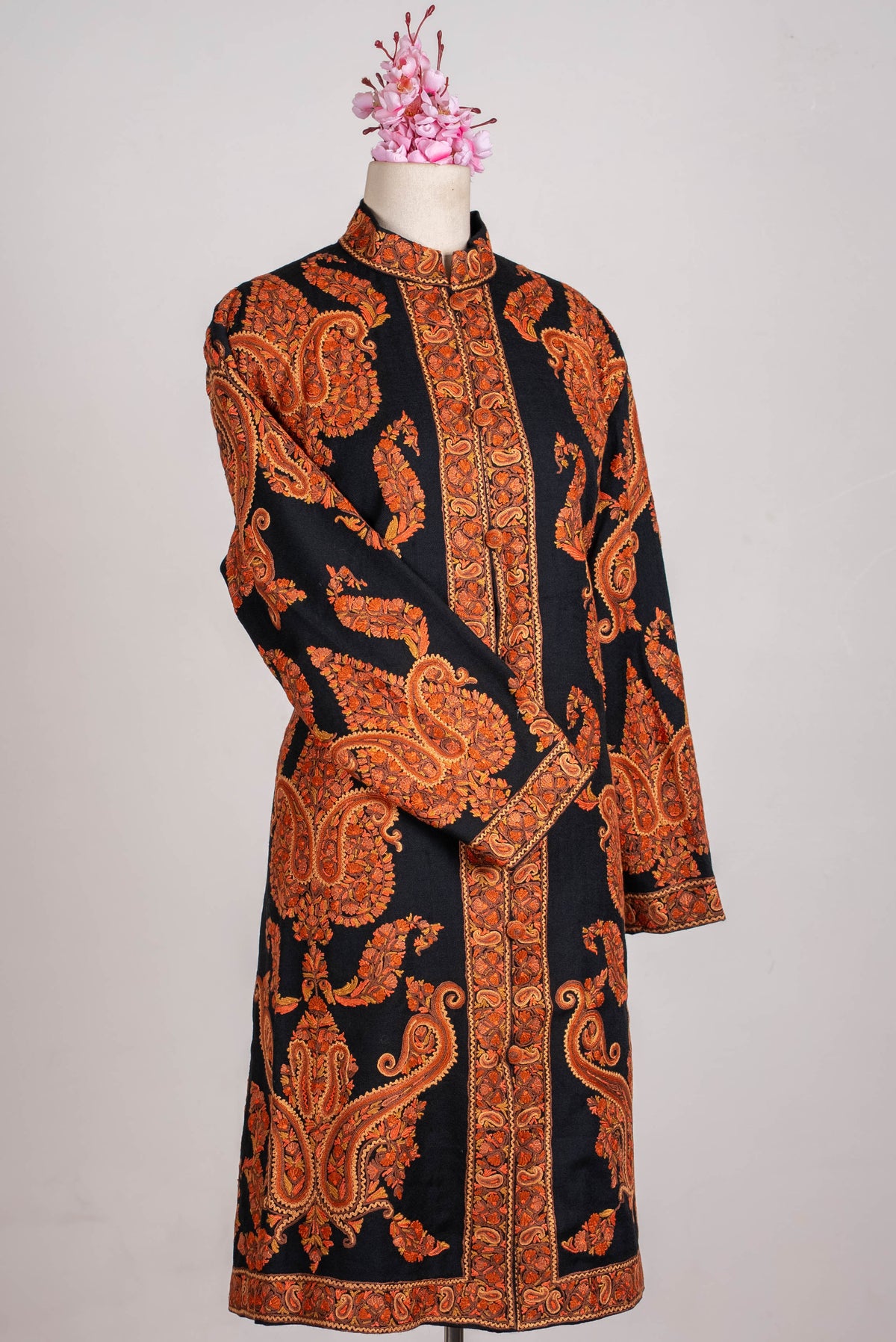 Burnt Amber Aari Hand Embroidered Long Jacket