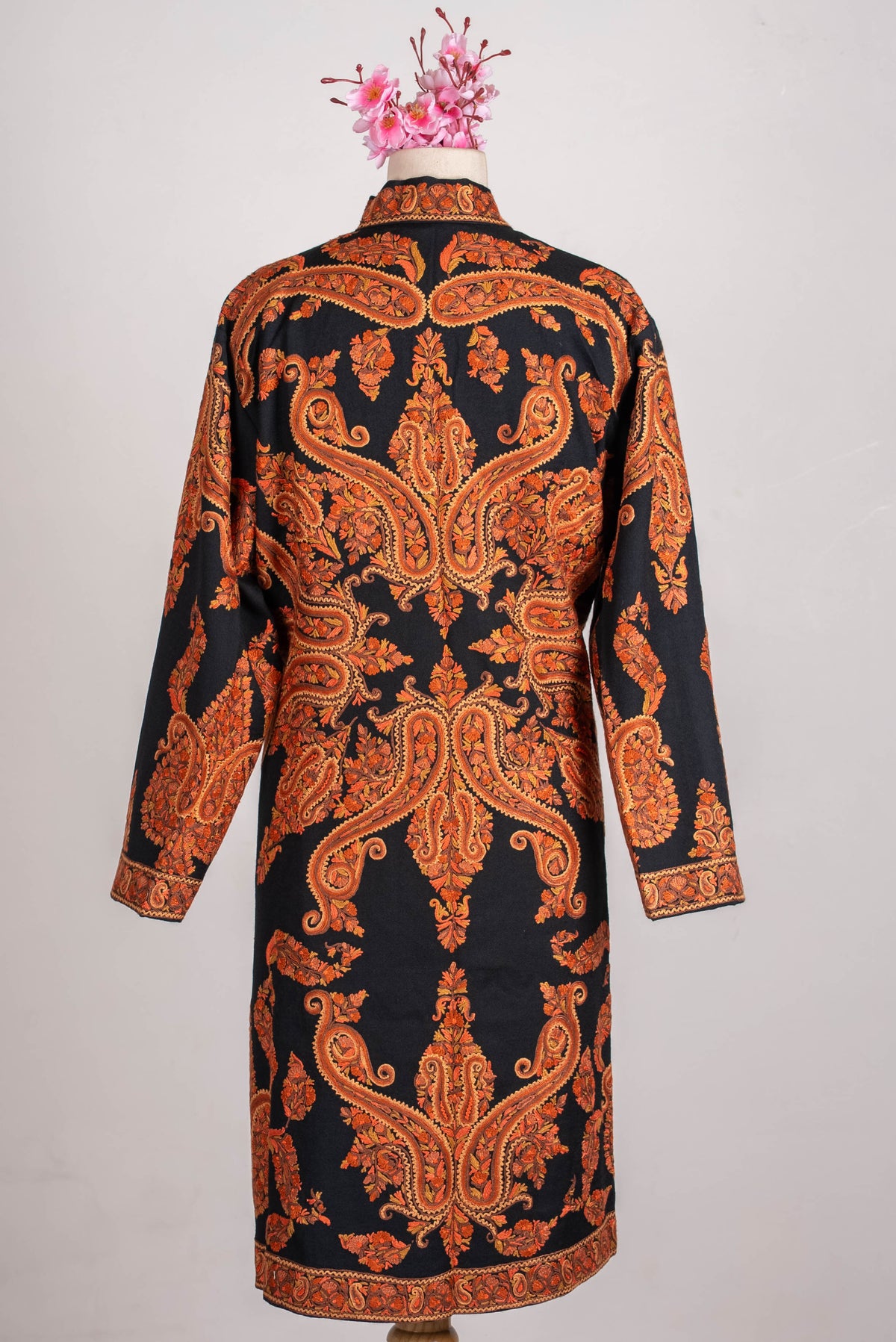 Burnt Amber Aari Hand Embroidered Long Jacket