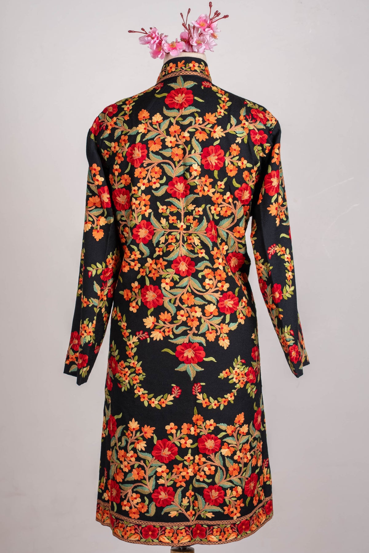 Crimson Garden Aari Hand Embroidered Long Jacket