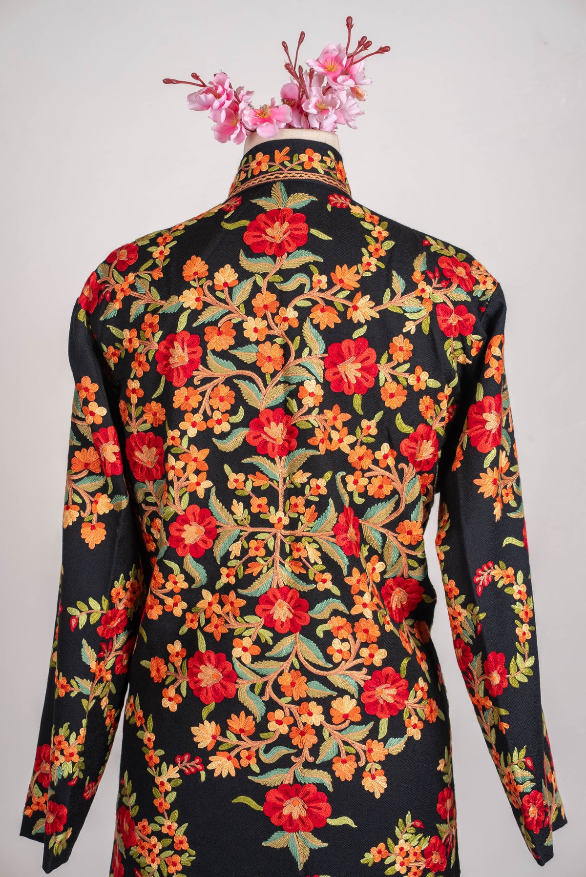 Crimson Garden Aari Hand Embroidered Long Jacket