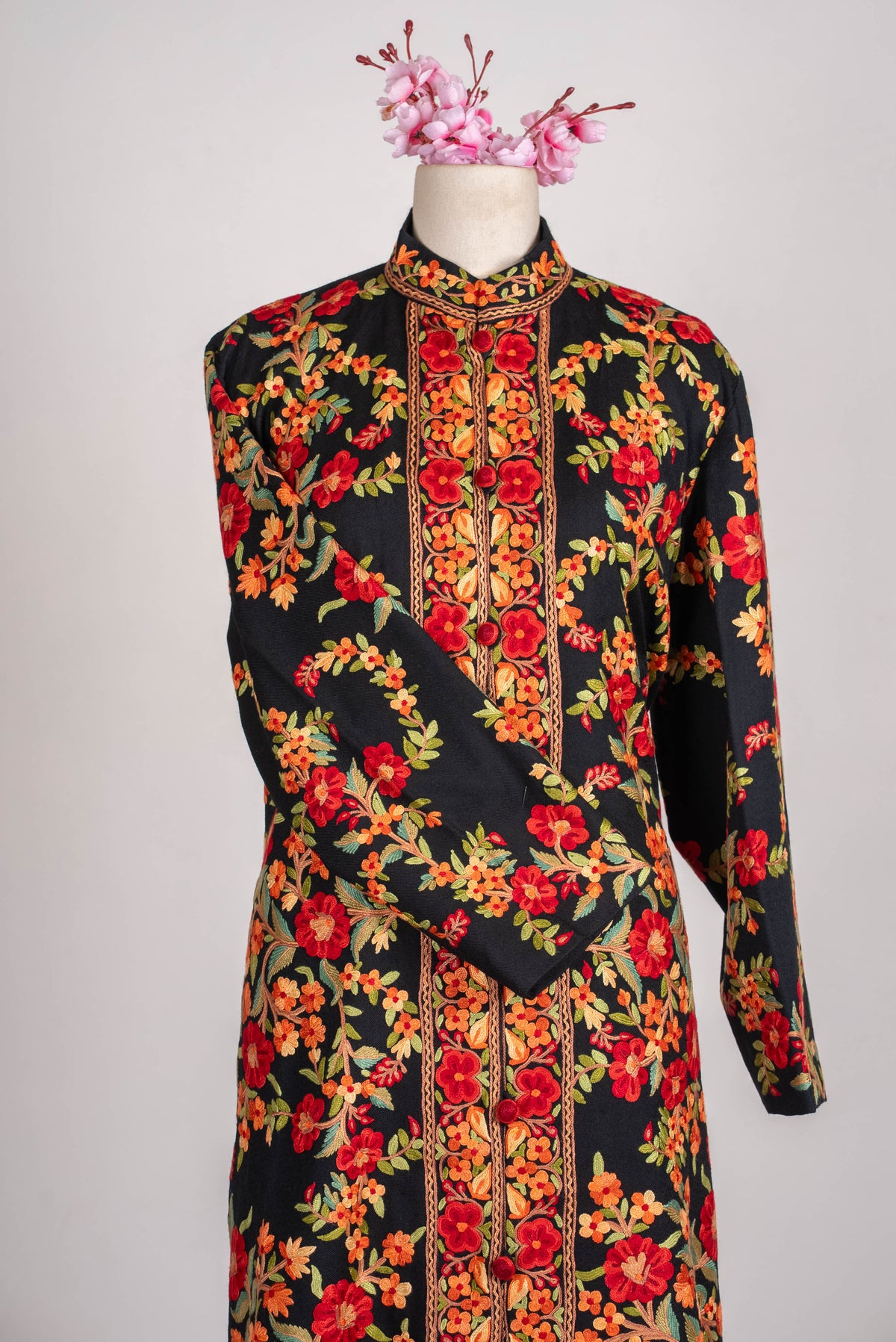 Crimson Garden Aari Hand Embroidered Long Jacket