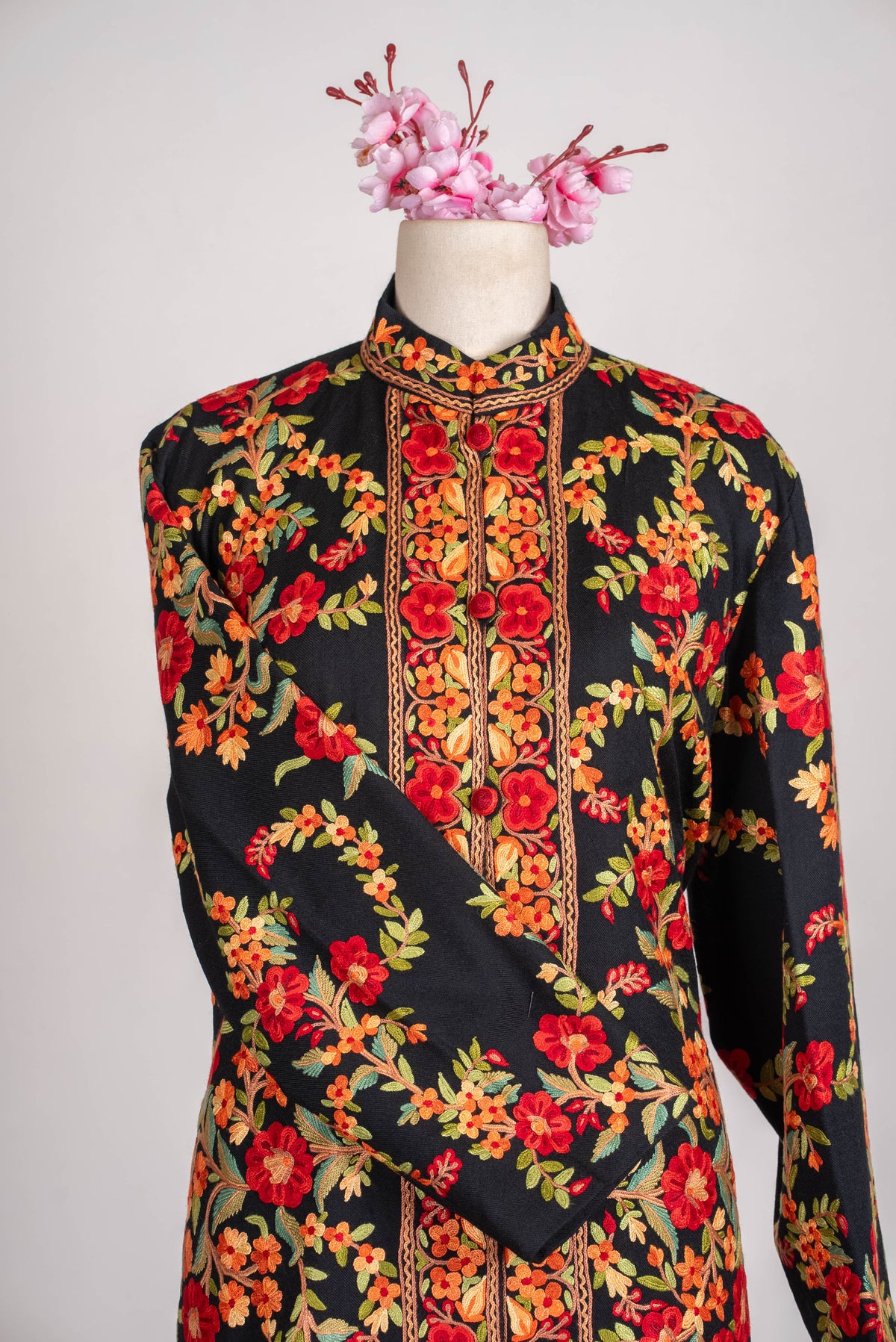 Crimson Garden Aari Hand Embroidered Long Jacket