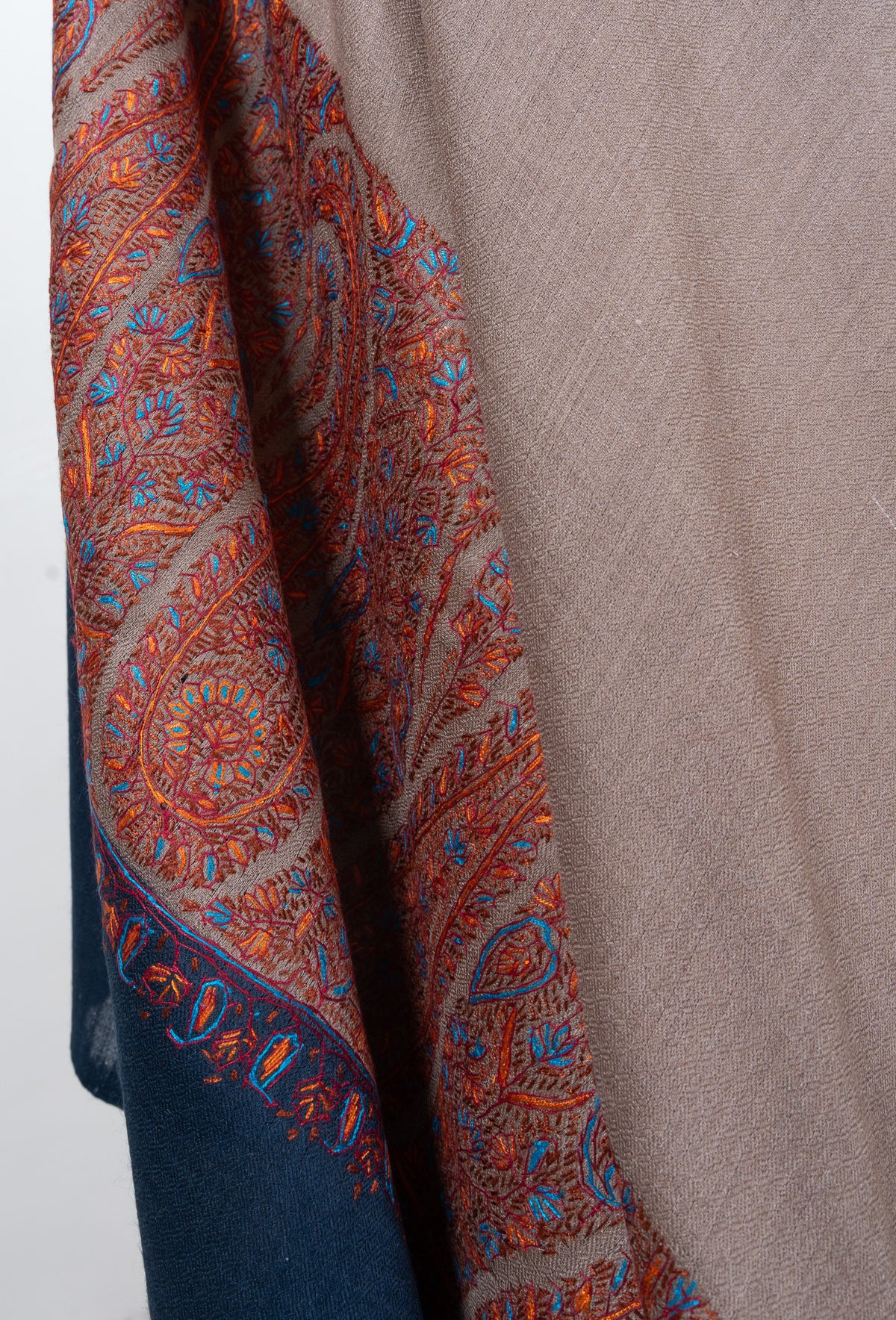Cocoa Dusk Border 2.5 Yards Sozni Hand Embroidered Shawl