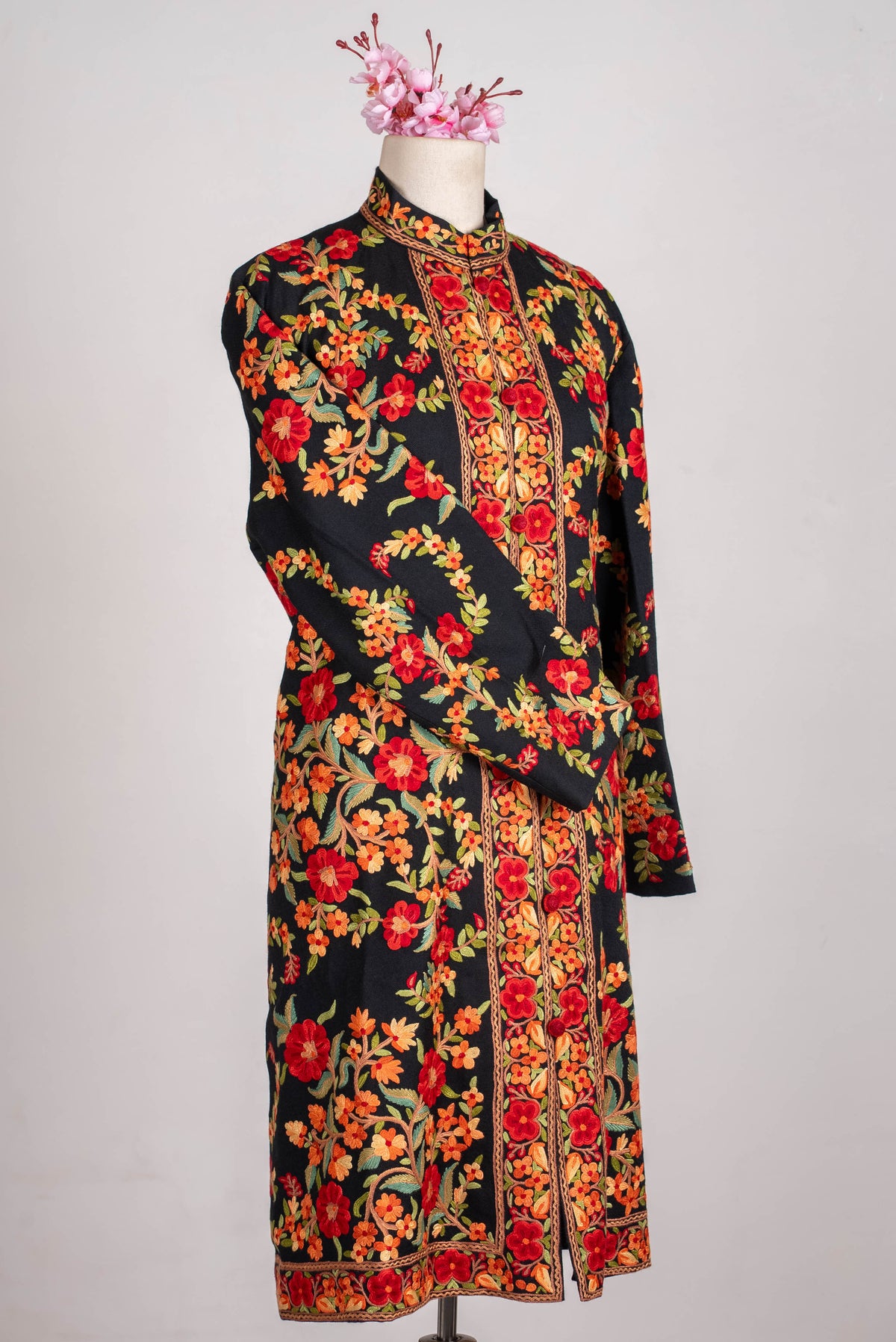 Crimson Garden Aari Hand Embroidered Long Jacket