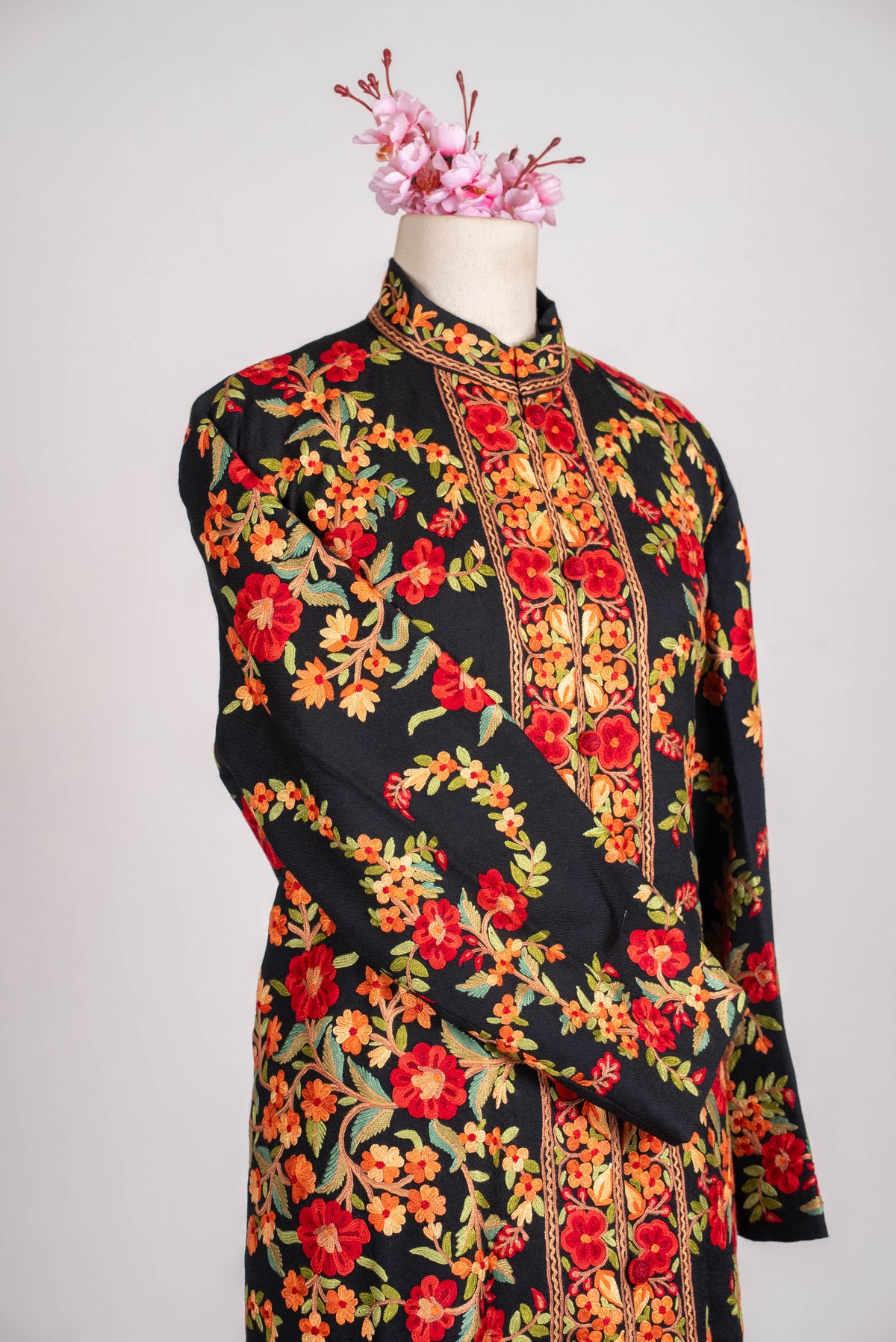 Crimson Garden Aari Hand Embroidered Long Jacket