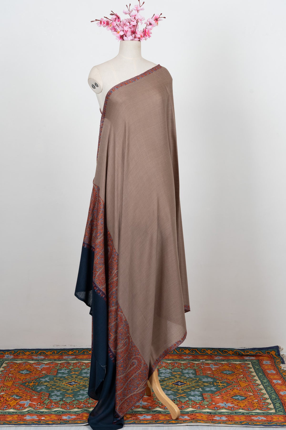 Cocoa Dusk Border 2.5 Yards Sozni Hand Embroidered Shawl