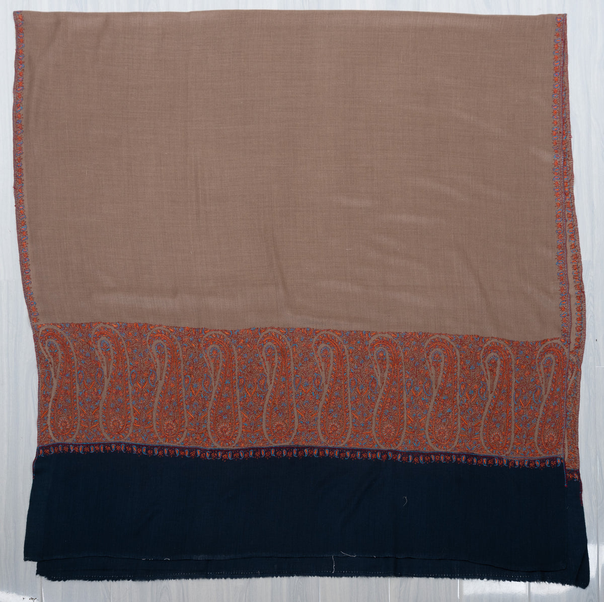 Cocoa Dusk Border 2.5 Yards Sozni Hand Embroidered Shawl