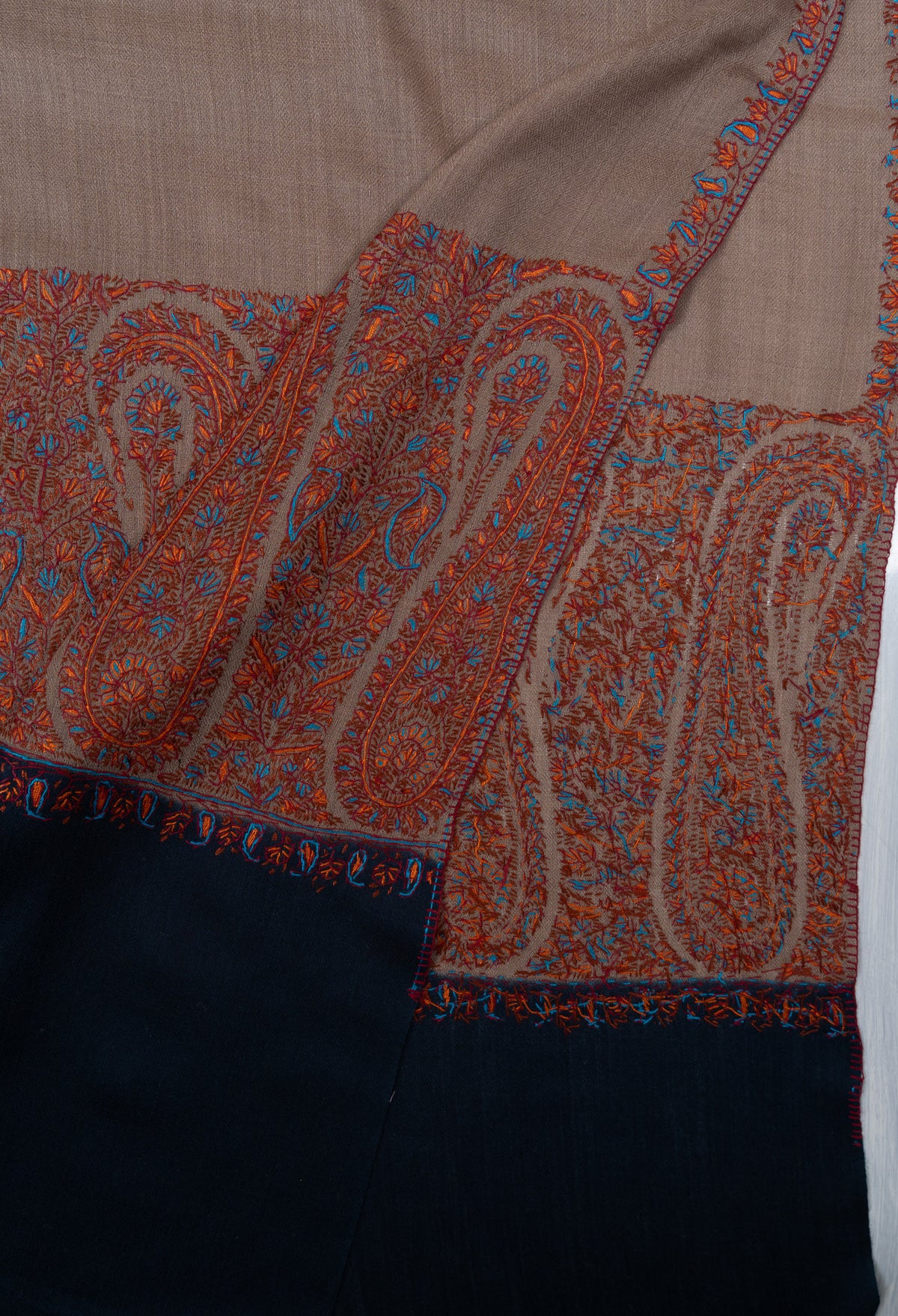 Cocoa Dusk Border 2.5 Yards Sozni Hand Embroidered Shawl