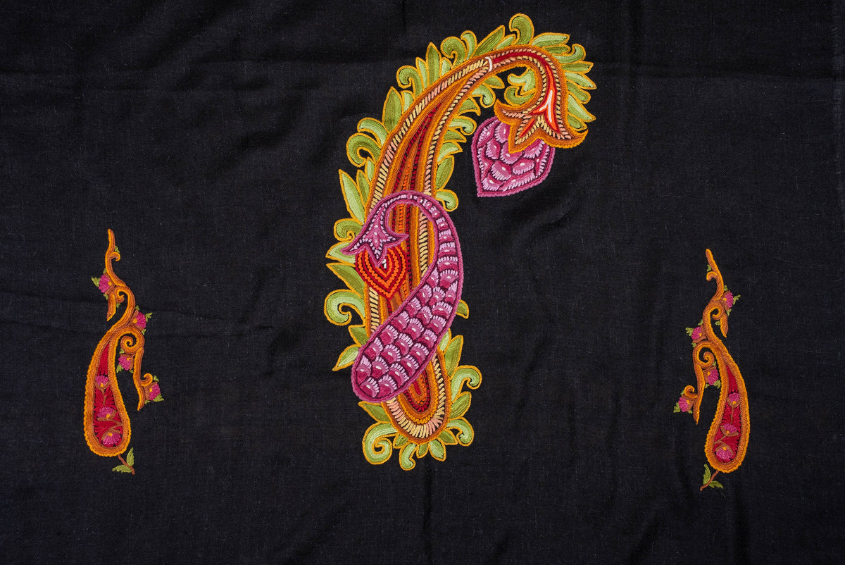 Pure Pashmina Aari Hand Embroidered Scarf with Artistic Paisley Motifs