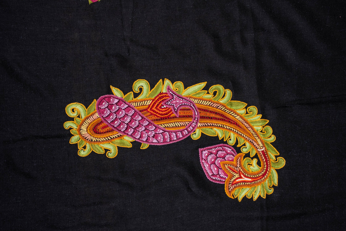 Pure Pashmina Aari Hand Embroidered Scarf with Artistic Paisley Motifs