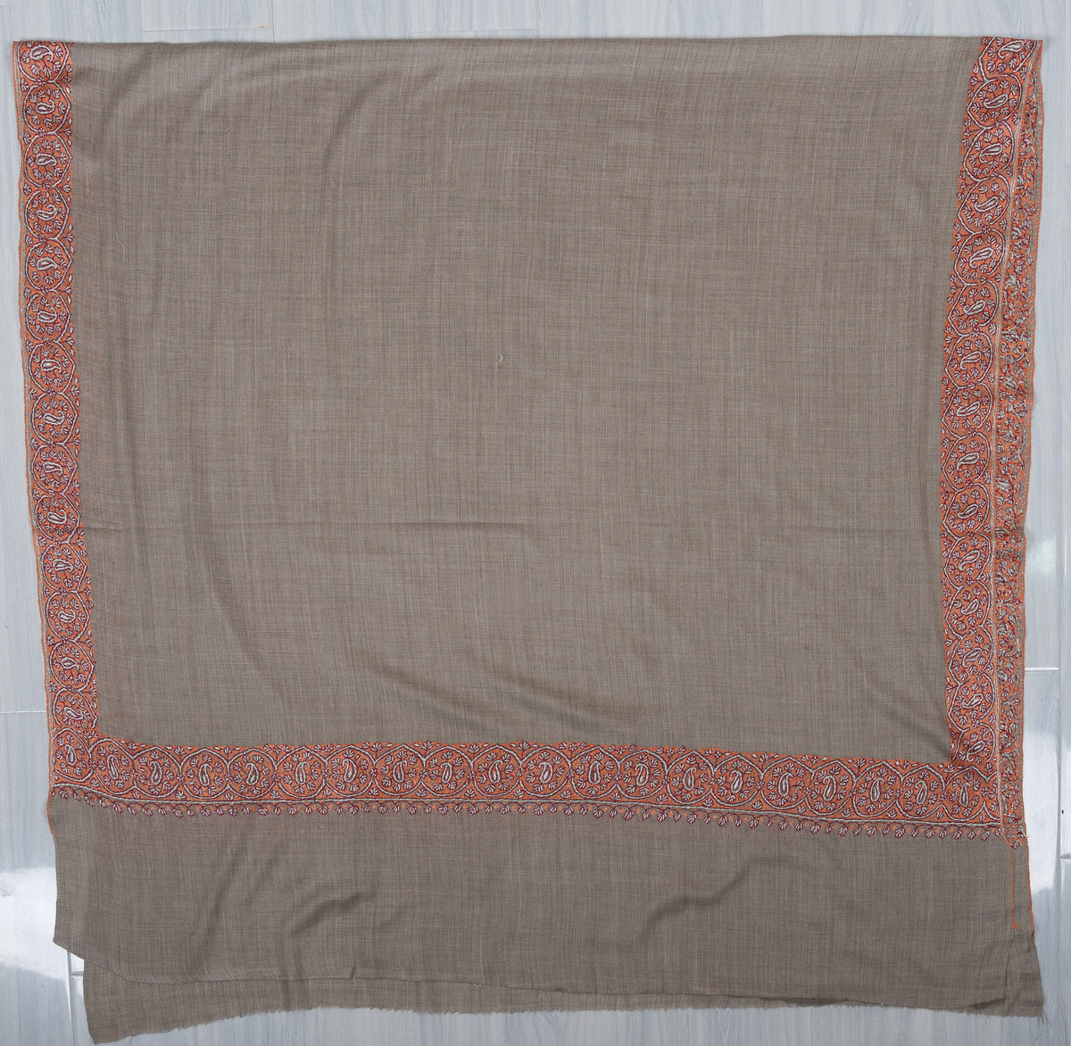 Ash Clay Heritage 2.5 Yards Sozni Hand Embroidered Shawl