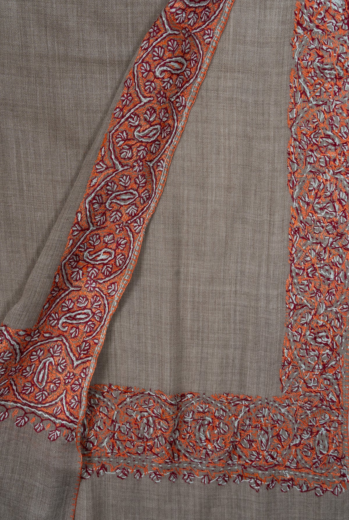Ash Clay Heritage 2.5 Yards Sozni Hand Embroidered Shawl