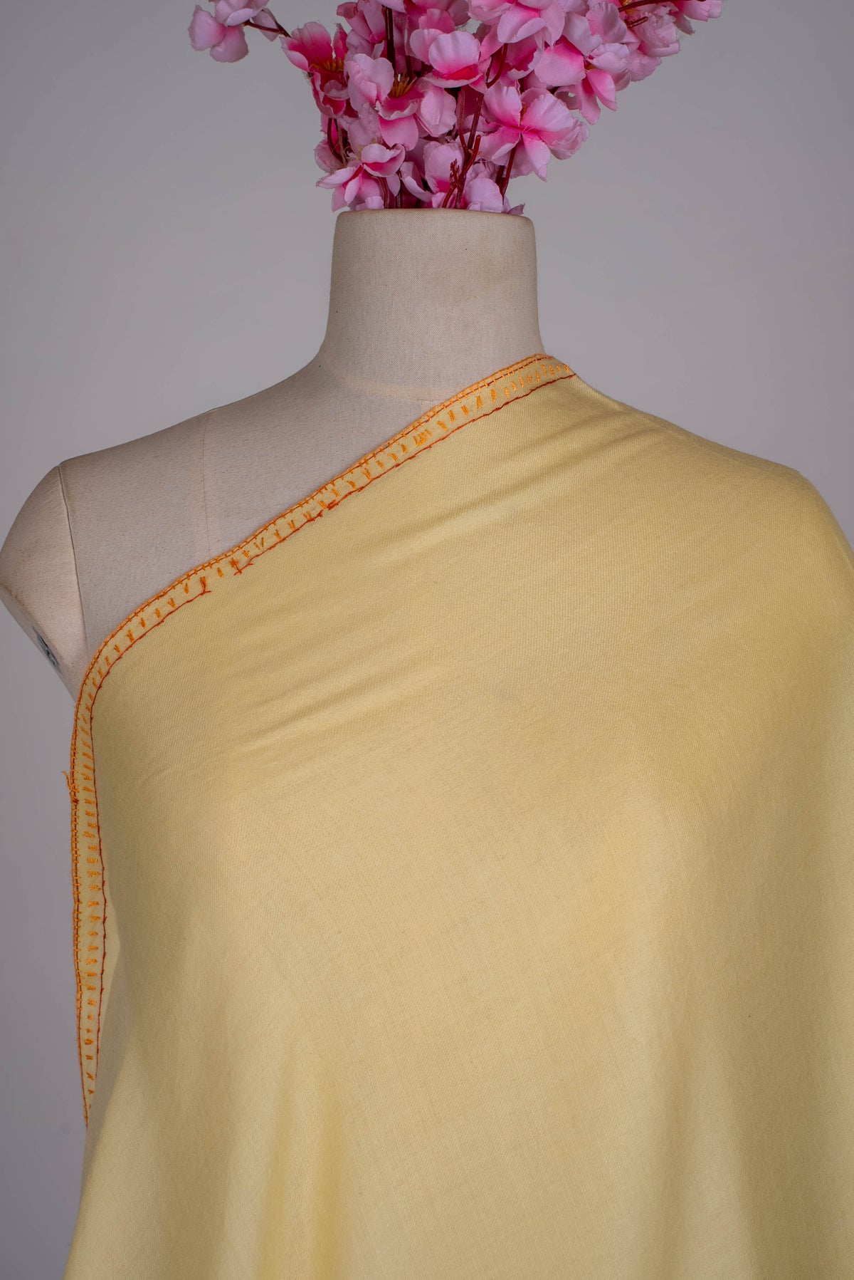 Fine Merino Wool Aari Hand Embroidered Scarf with Orange Paisley Corner Design