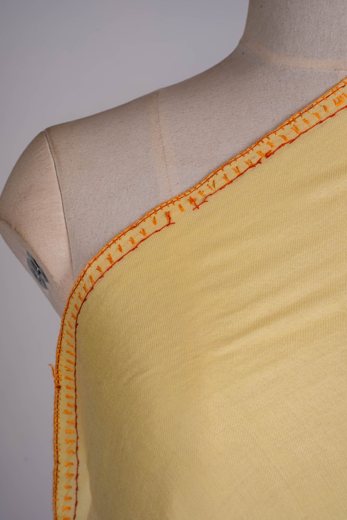Fine Merino Wool Aari Hand Embroidered Scarf with Orange Paisley Corner Design