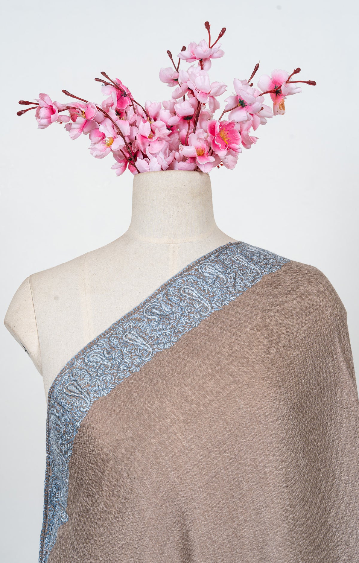 Mink Blue Whisper 2.5 Yards Sozni Hand Embroidered Shawl