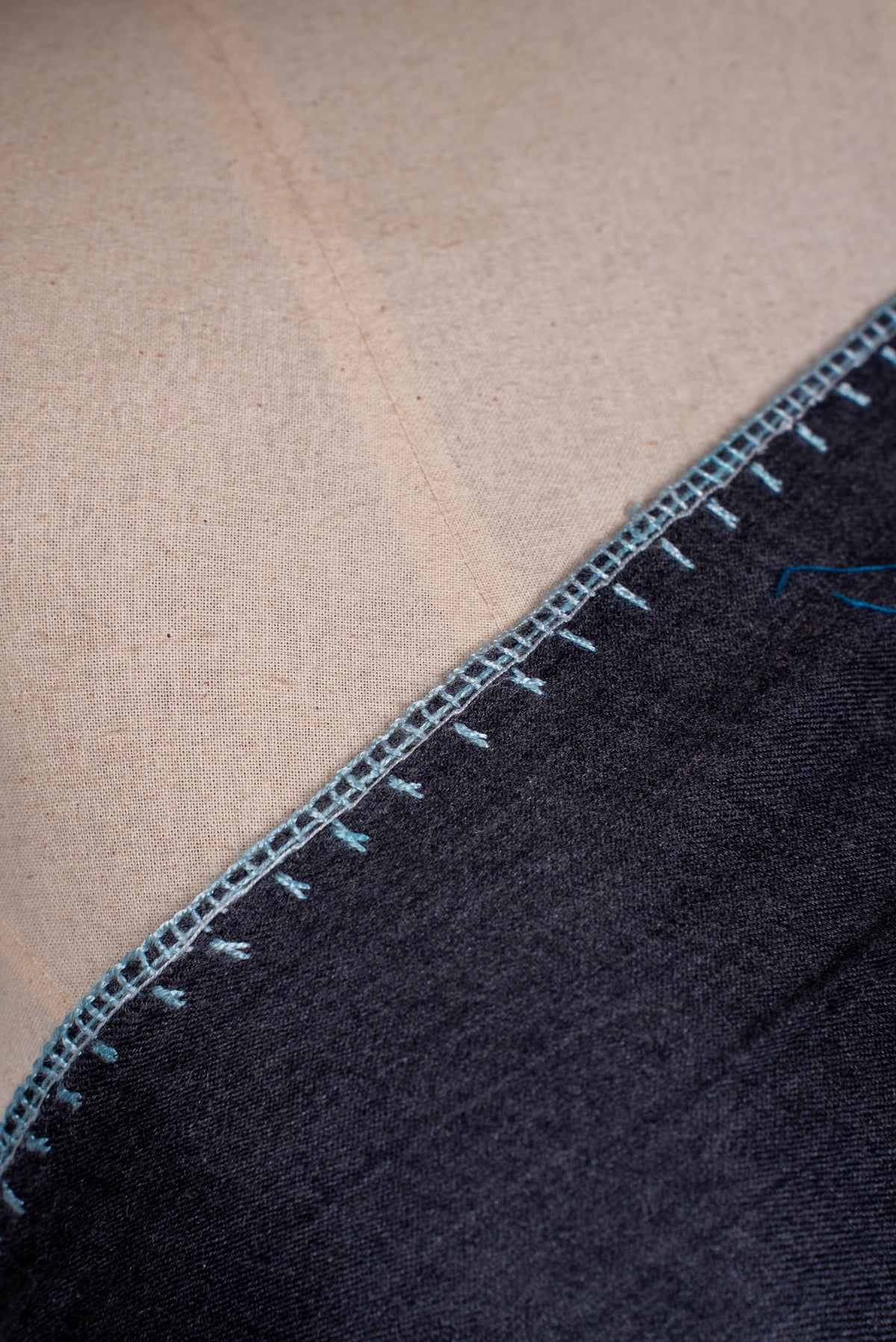 Fine Merino Wool Aari Hand Embroidered Scarf with Delicate Blue Motifs