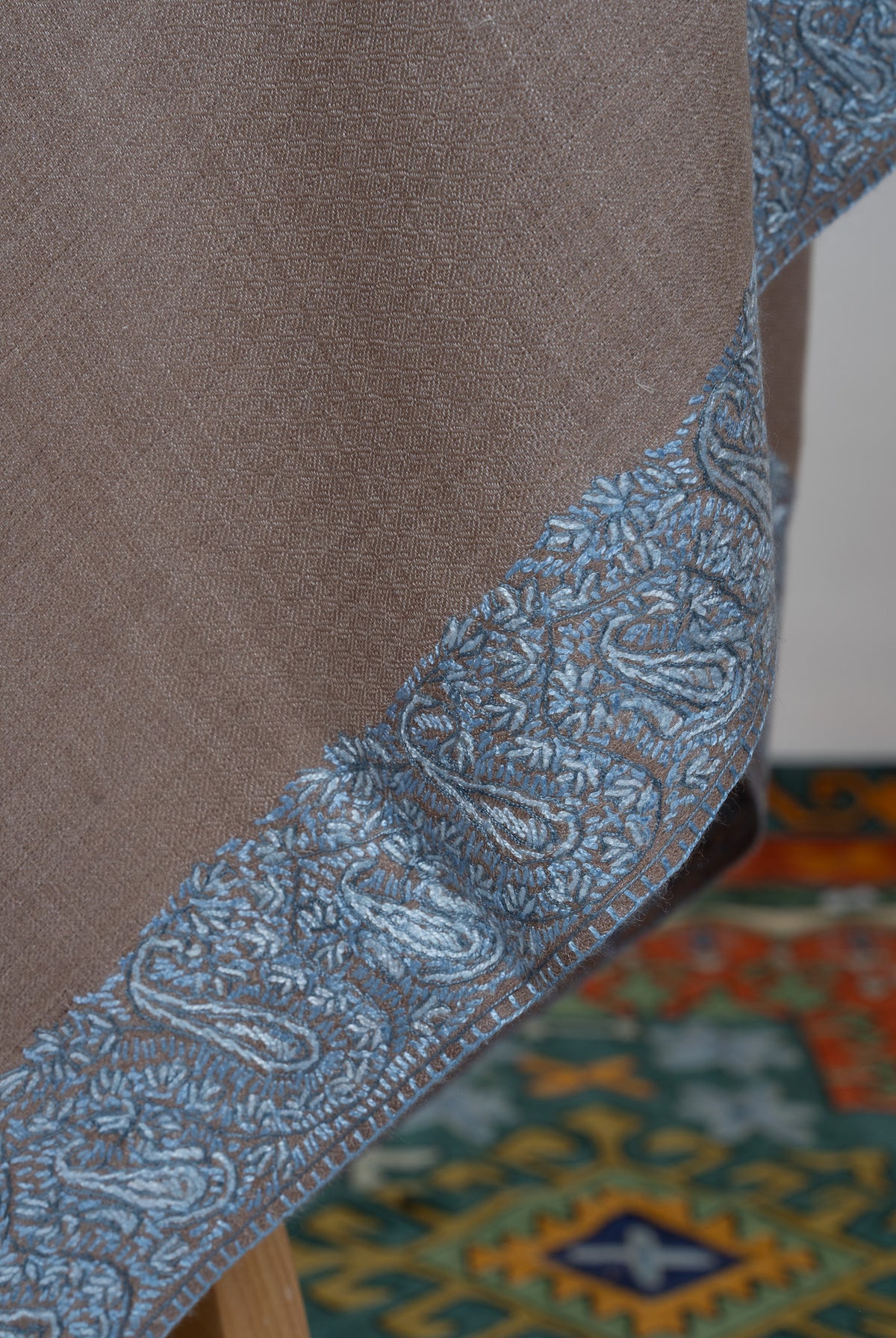 Mink Blue Whisper 2.5 Yards Sozni Hand Embroidered Shawl