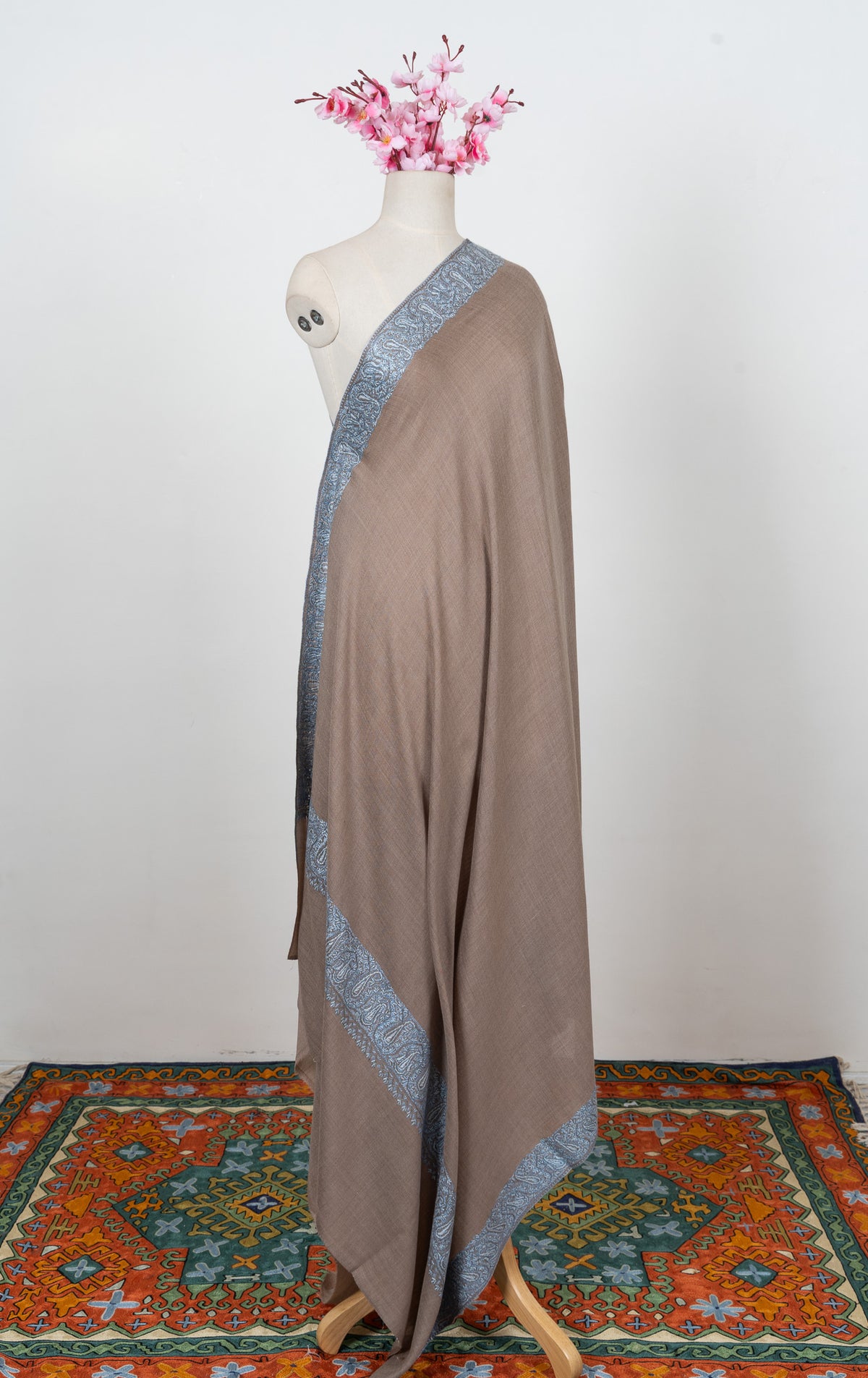 Mink Blue Whisper 2.5 Yards Sozni Hand Embroidered Shawl