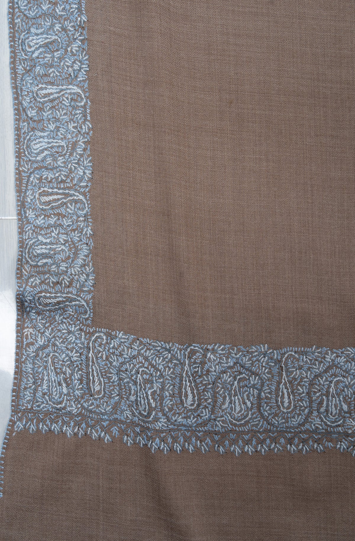 Mink Blue Whisper 2.5 Yards Sozni Hand Embroidered Shawl