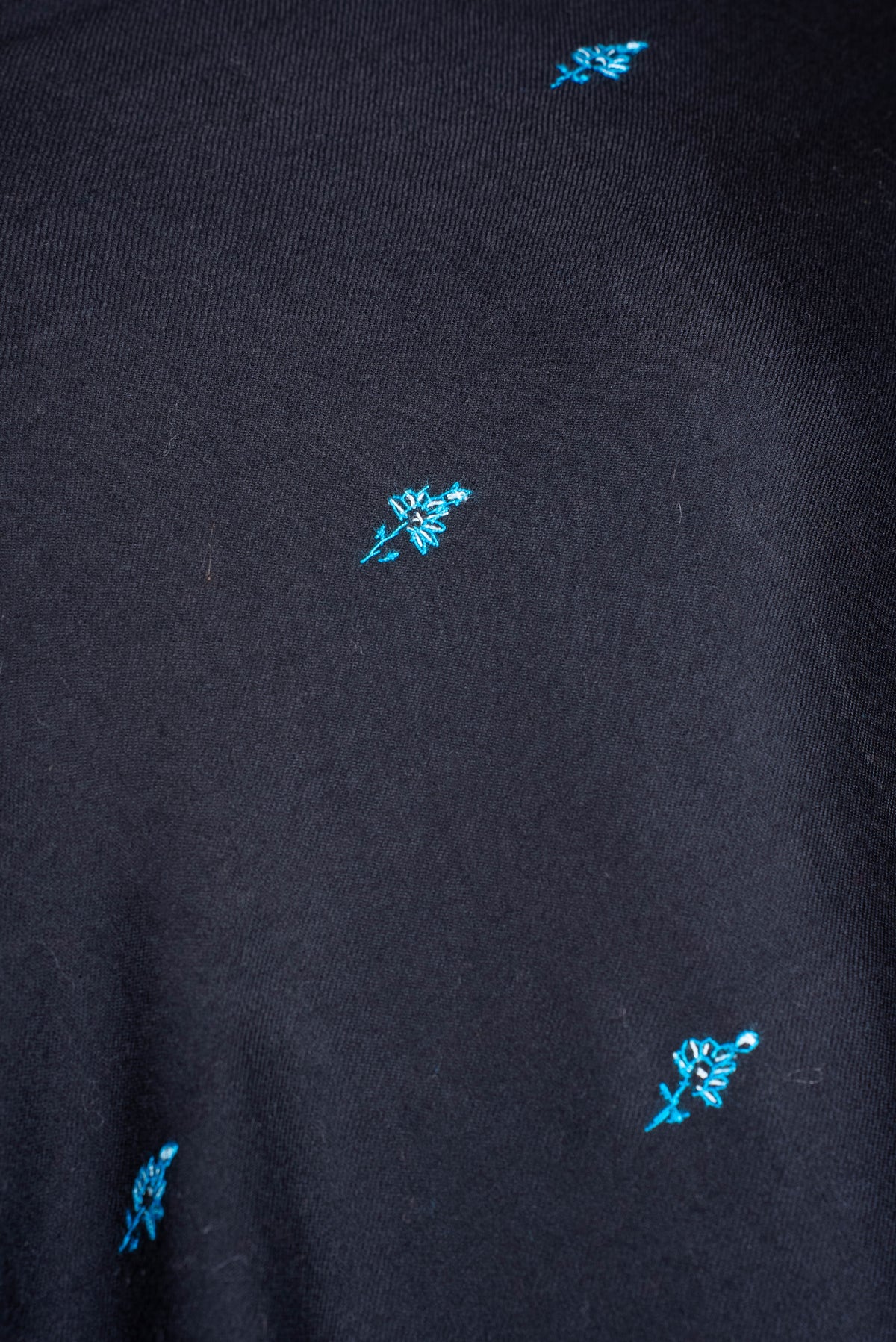 Fine Merino Wool Aari Hand Embroidered Scarf with Turquoise Buti Accents
