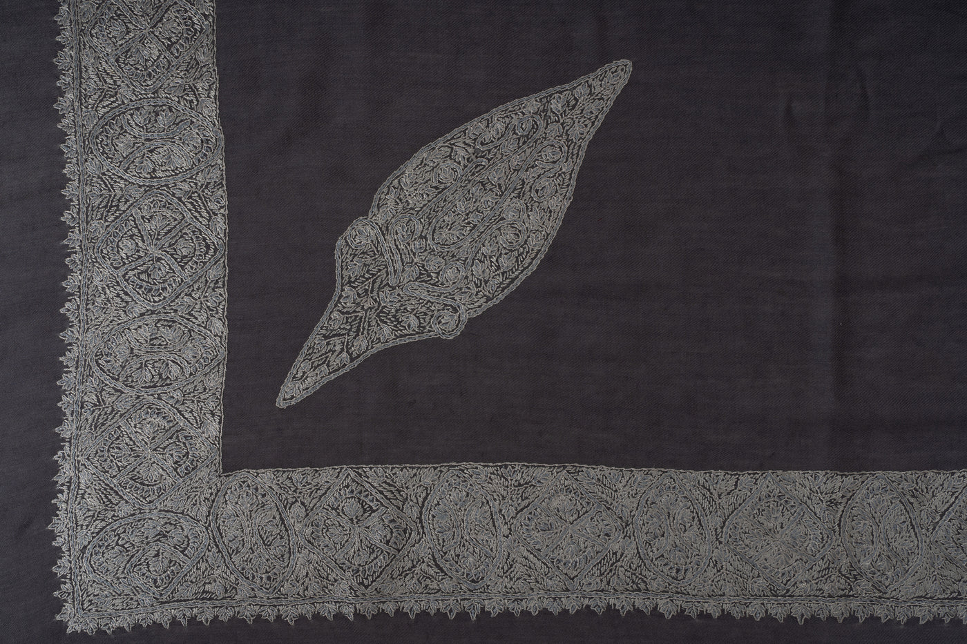 Slate Frost Rumal — Sozni Hand Embroidered