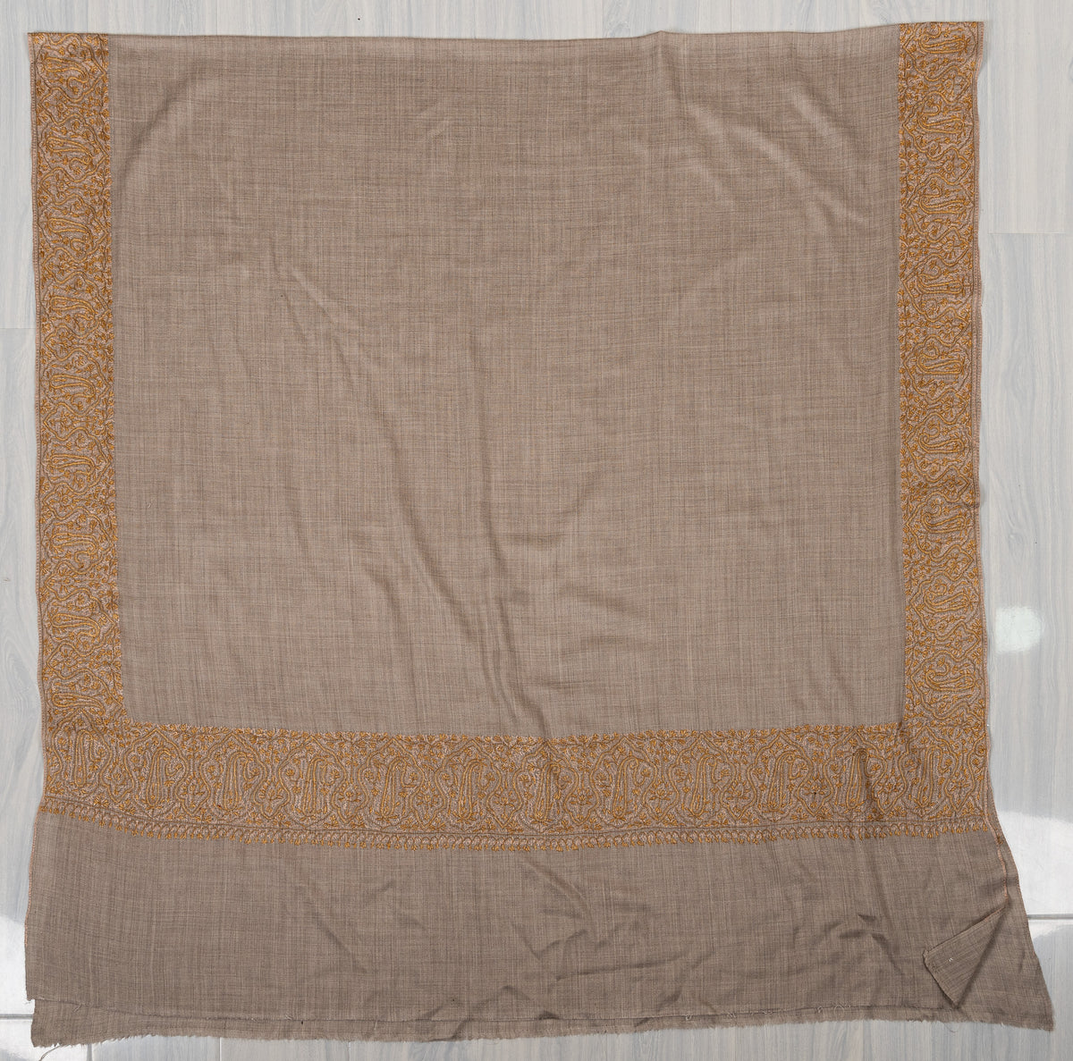 Ivory Sand Heirloom 2.5 Yards Sozni Hand Embroidered Shawl