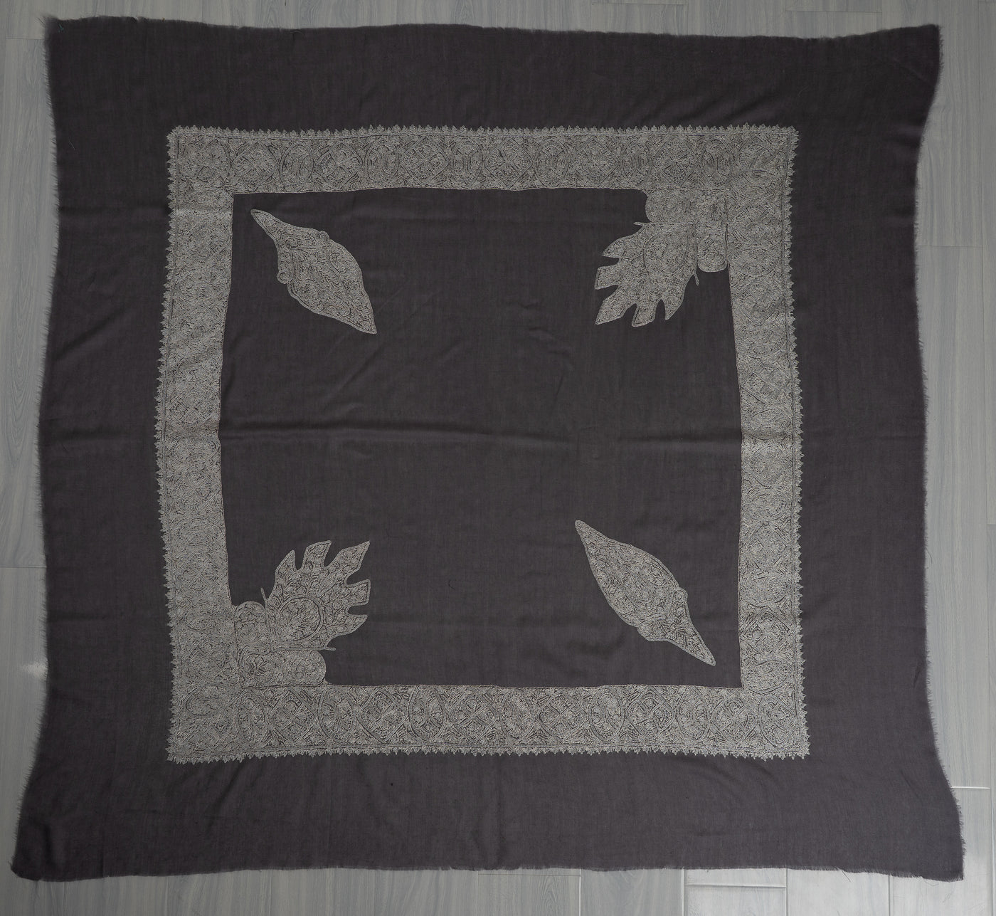 Slate Frost Rumal — Sozni Hand Embroidered