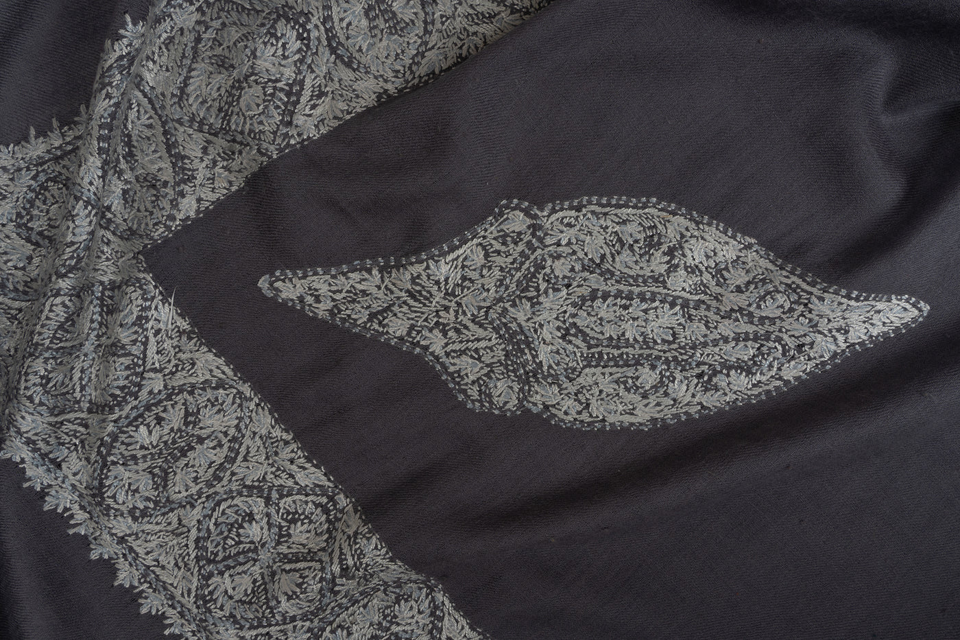 Slate Frost Rumal — Sozni Hand Embroidered