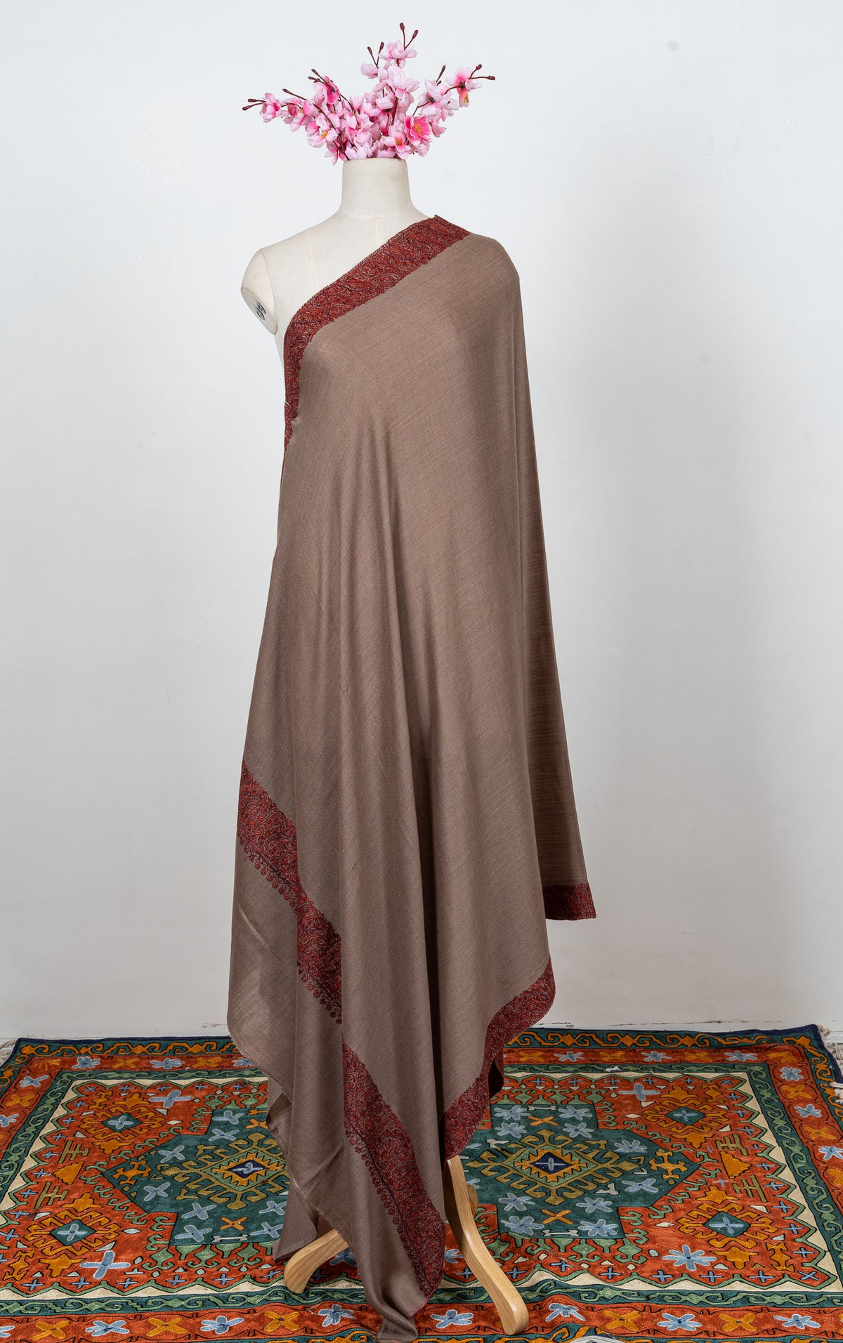 Cedar Mocha Border 2.5 Yards Sozni Hand Embroidered Shawl