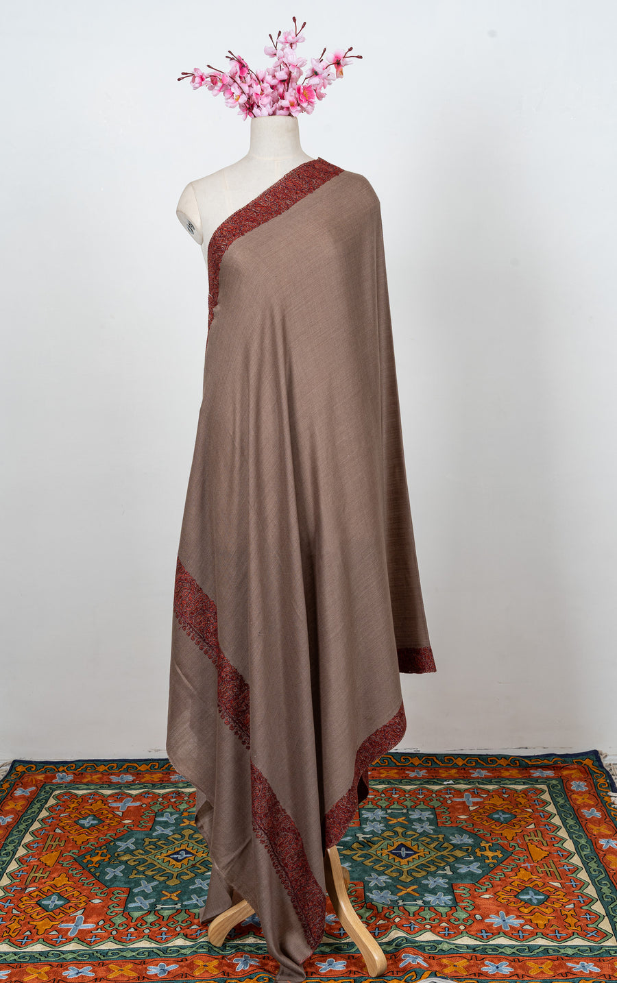 Cedar Mocha Border 2.5 Yards Sozni Hand Embroidered Shawl