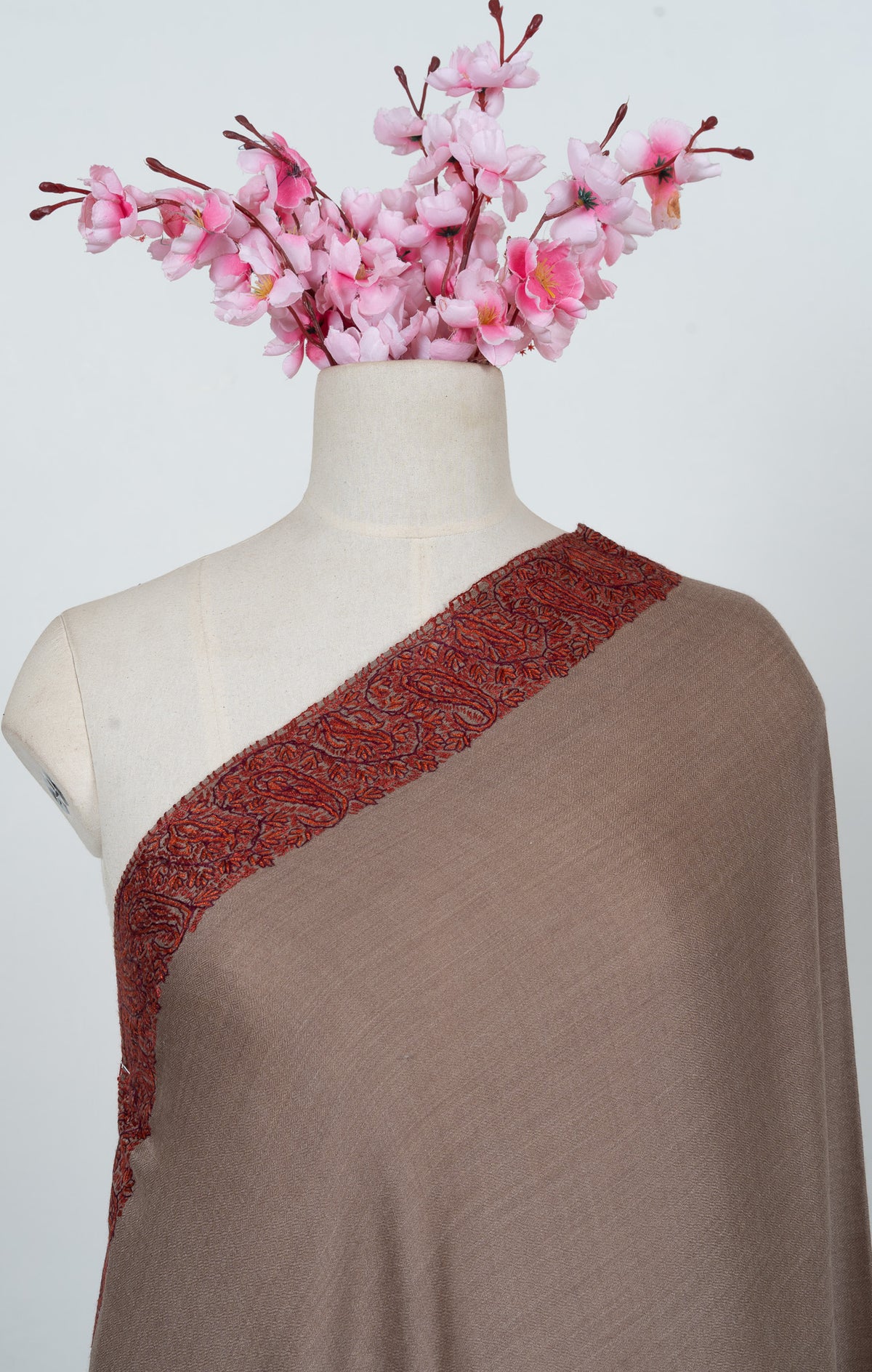 Cedar Mocha Border 2.5 Yards Sozni Hand Embroidered Shawl