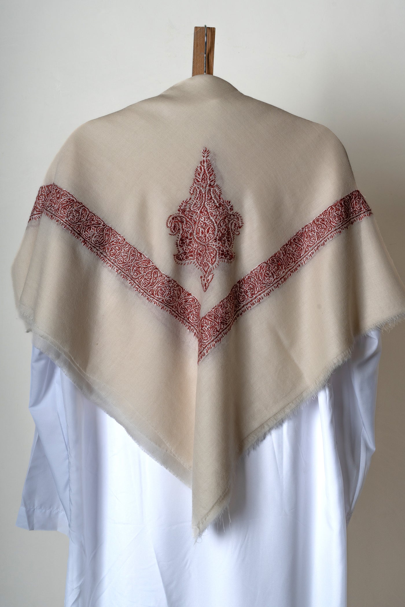 Ivory Crimson Rumal — Sozni Hand Embroidered