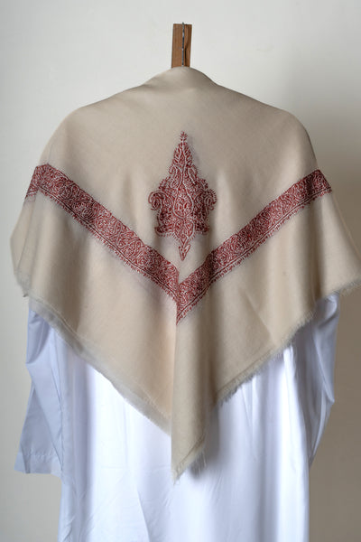 Ivory Crimson Rumal — Sozni Hand Embroidered