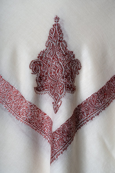 Ivory Crimson Rumal — Sozni Hand Embroidered