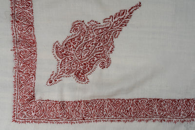 Ivory Crimson Rumal — Sozni Hand Embroidered