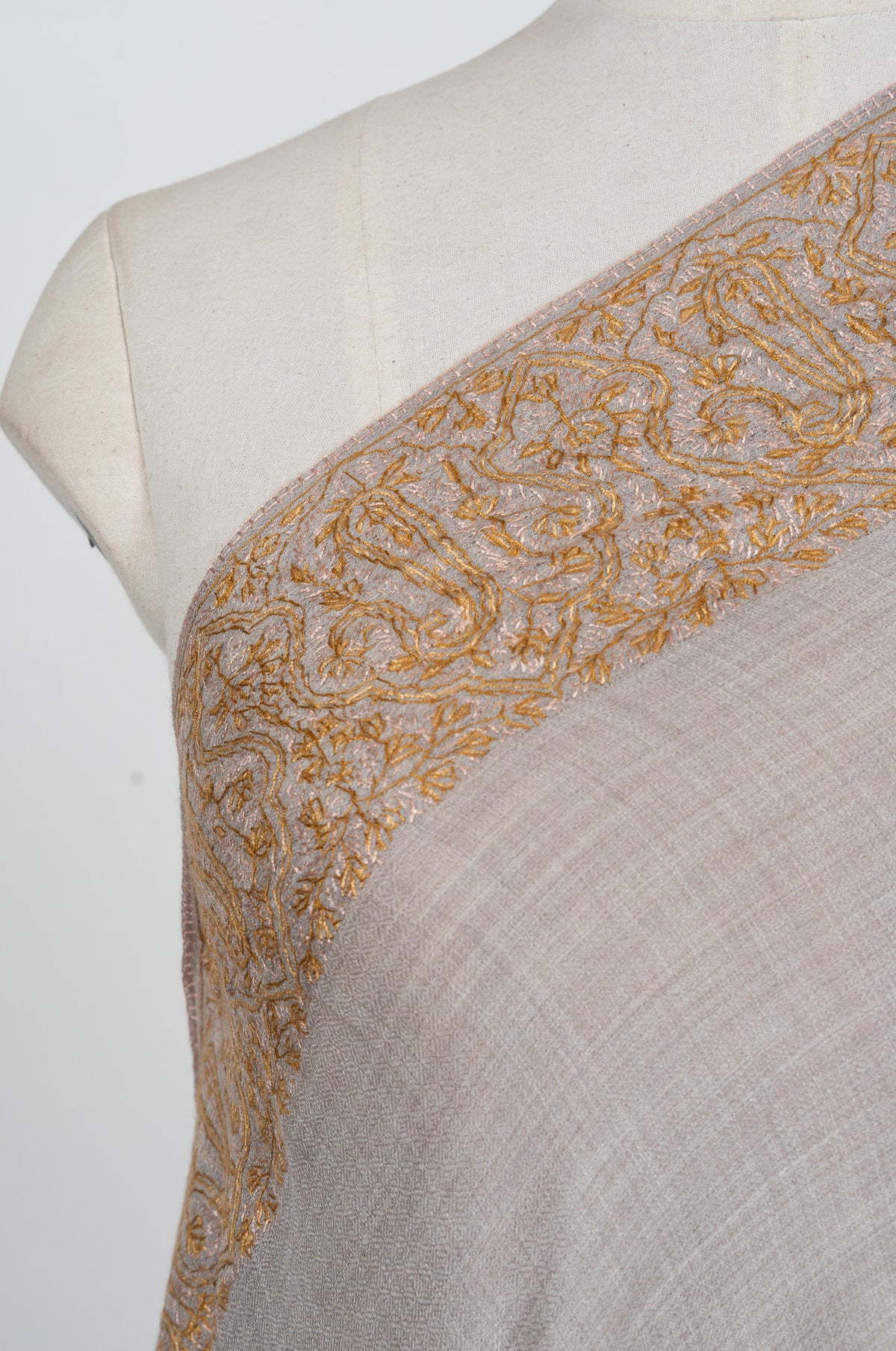 Ivory Sand Heirloom 2.5 Yards Sozni Hand Embroidered Shawl