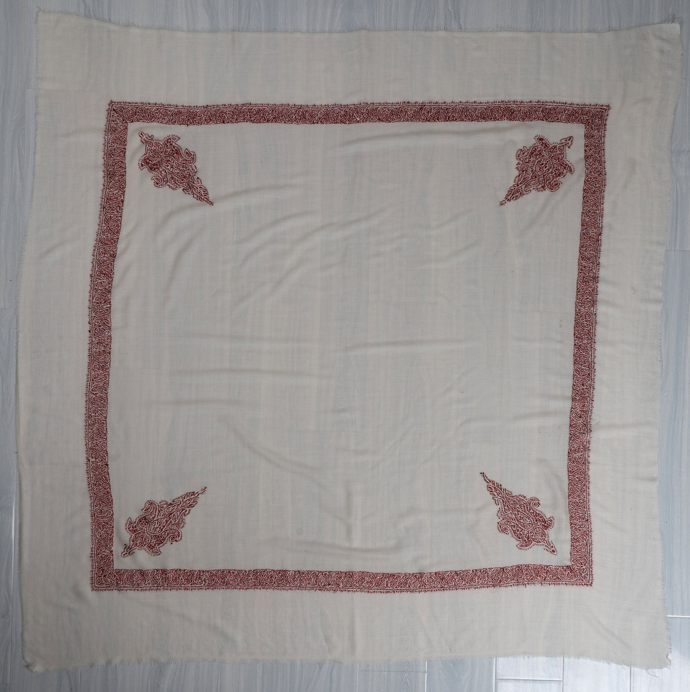 Ivory Crimson Rumal — Sozni Hand Embroidered