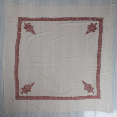 Ivory Crimson Rumal — Sozni Hand Embroidered