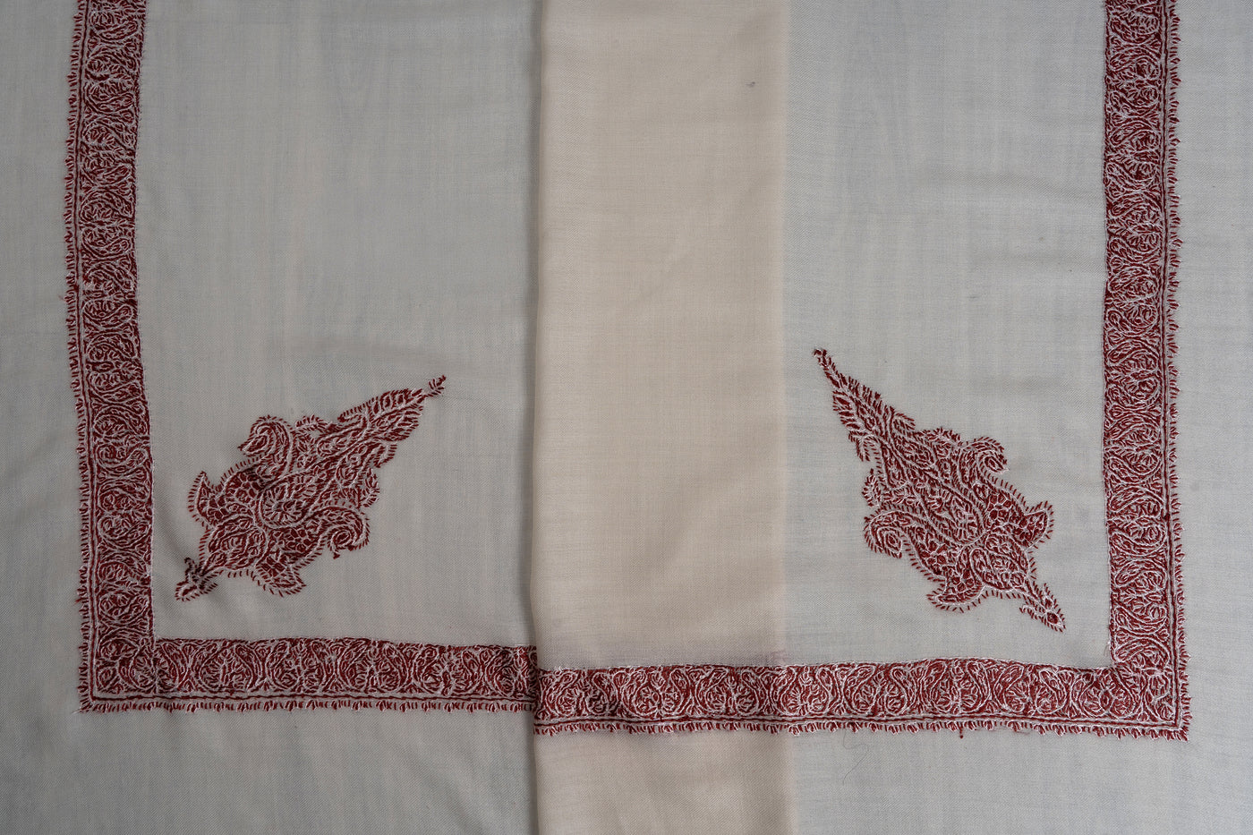 Ivory Crimson Rumal — Sozni Hand Embroidered